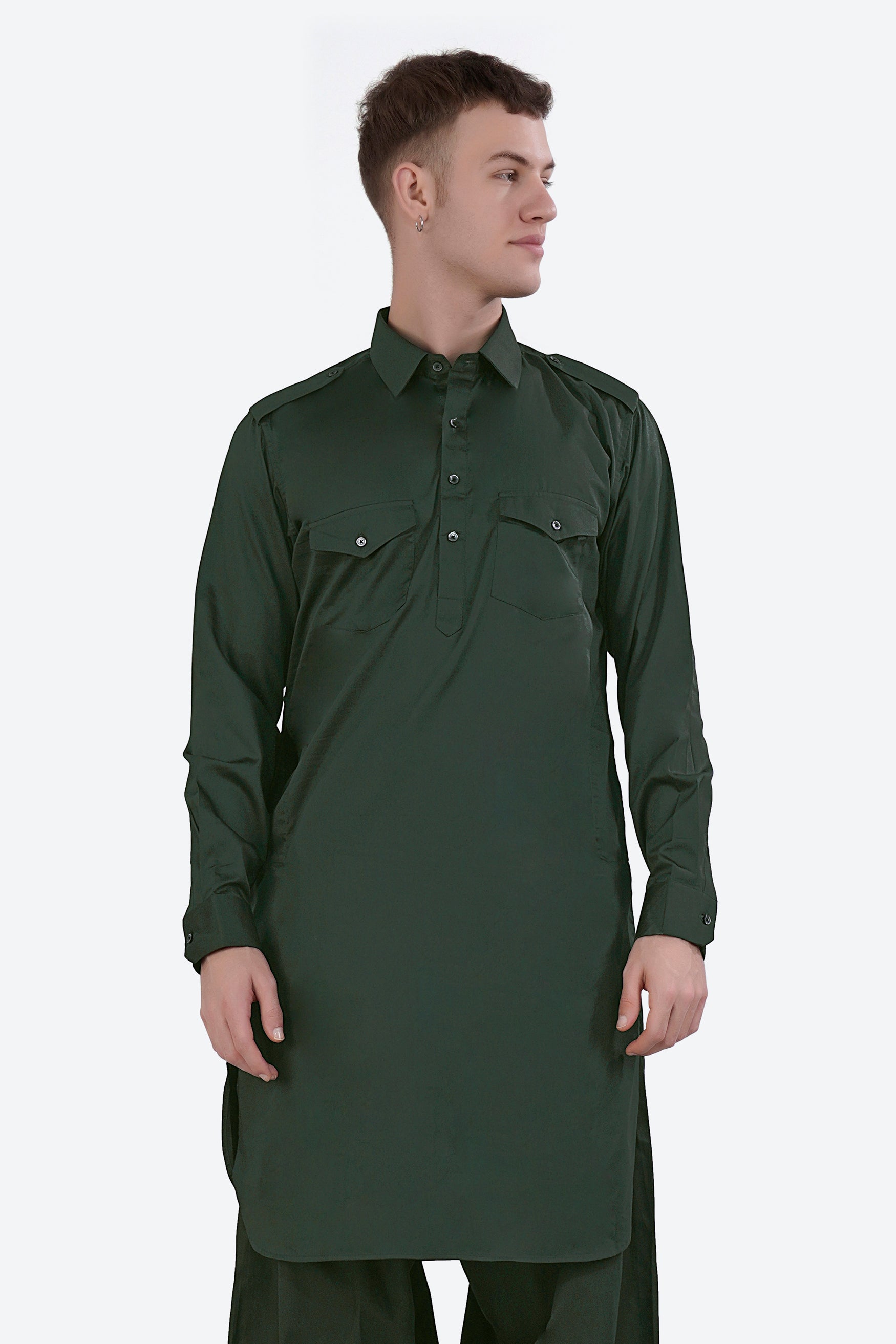 Timber Green Subtle Sheen Super Soft Premium Cotton Pathani