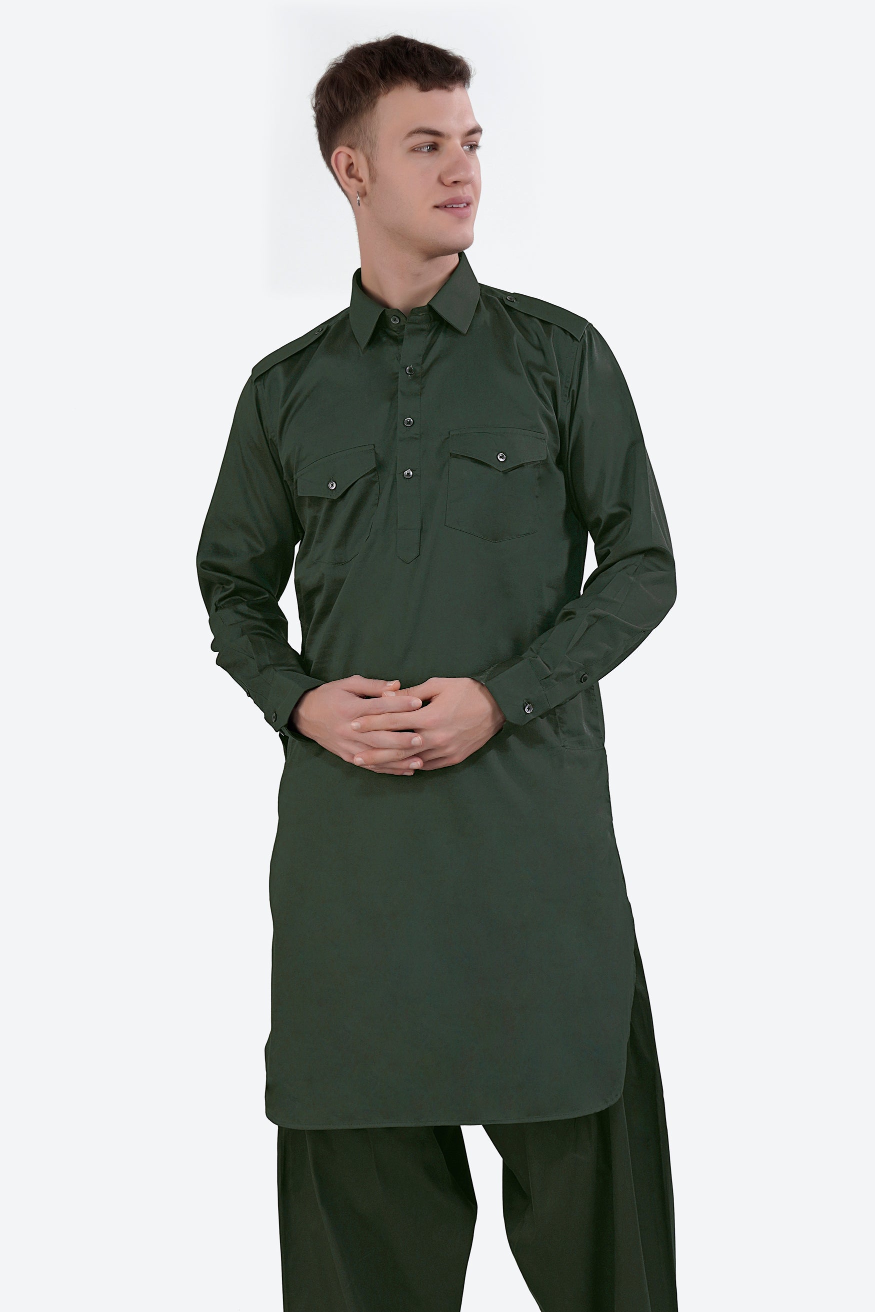 Timber Green Subtle Sheen Super Soft Premium Cotton Pathani