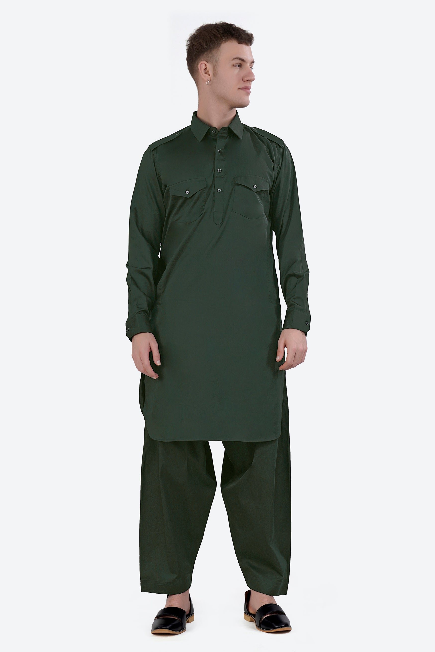 Timber Green Subtle Sheen Super Soft Premium Cotton Pathani