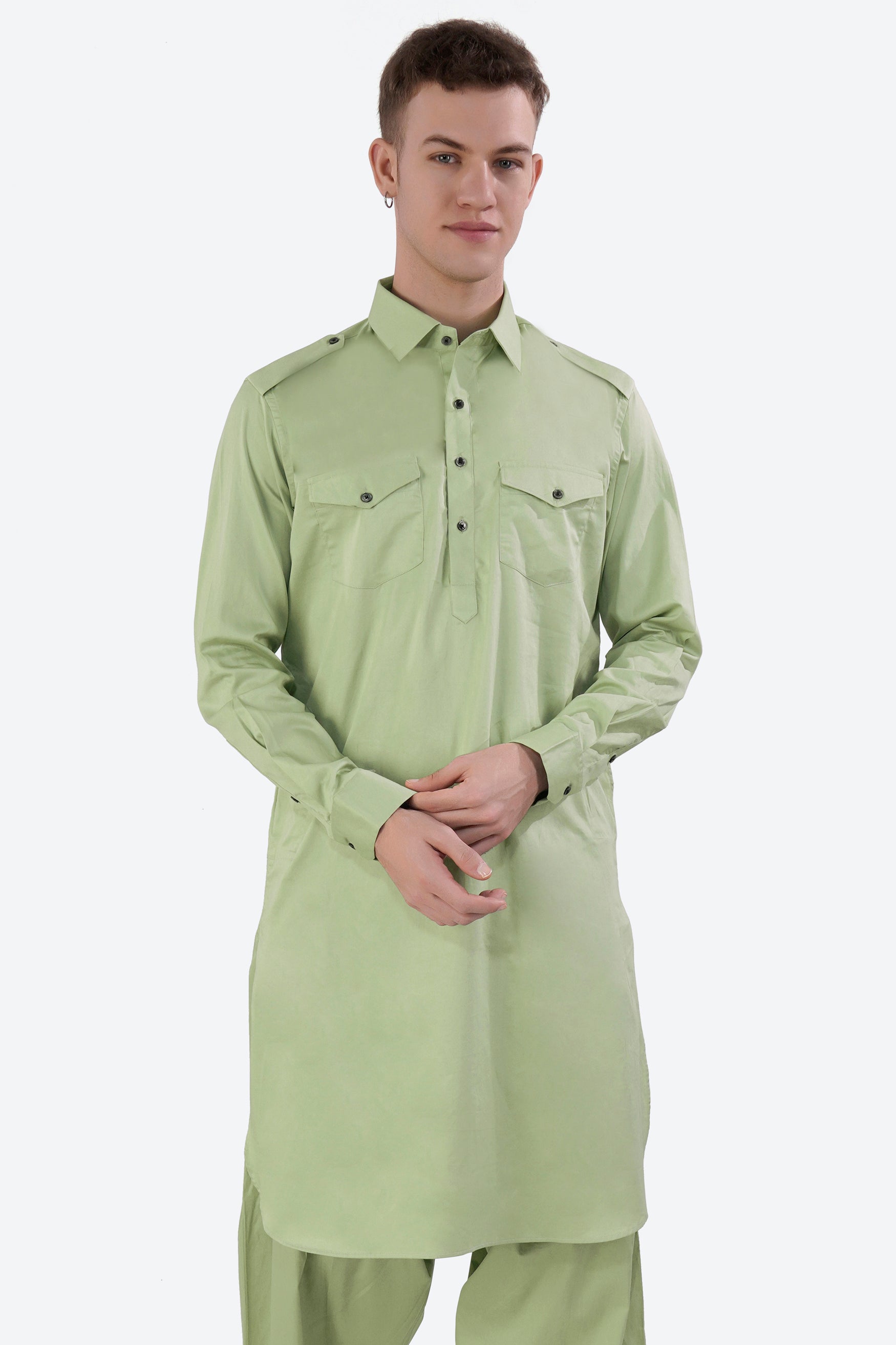 Swamp Green Subtle Sheen Super Soft Premium Cotton Pathani