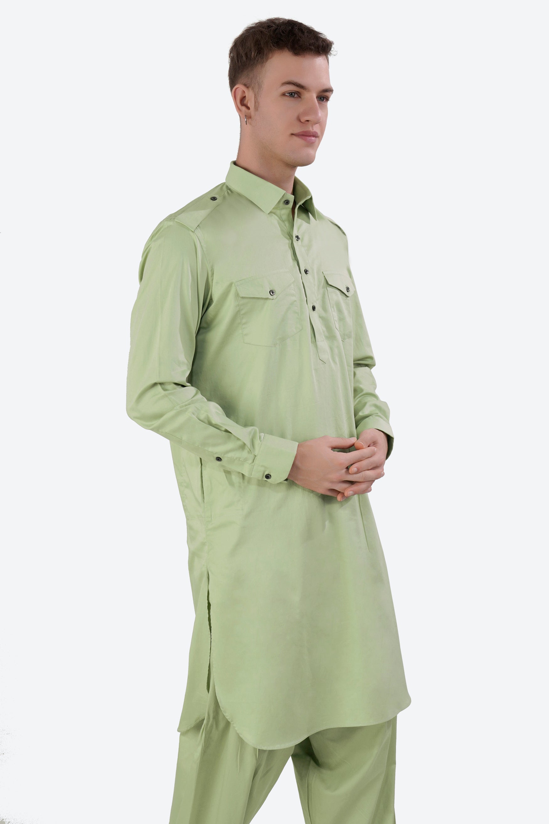 Swamp Green Subtle Sheen Super Soft Premium Cotton Pathani