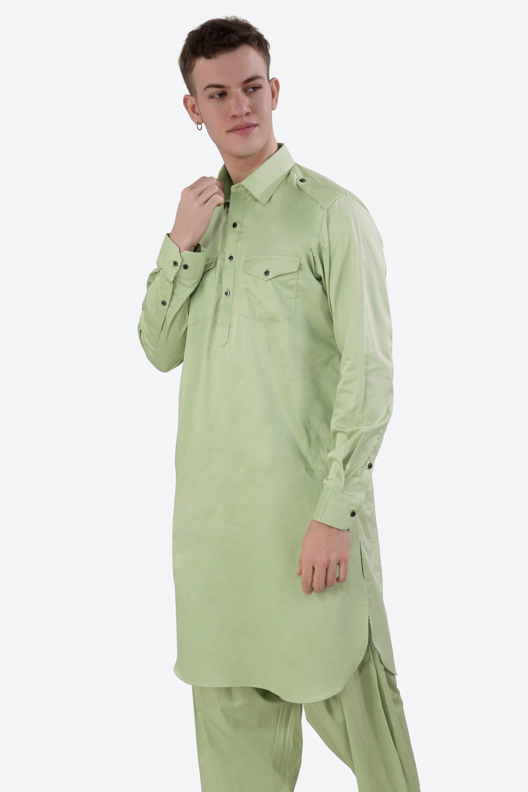 Swamp Green Subtle Sheen Super Soft Premium Cotton Pathani