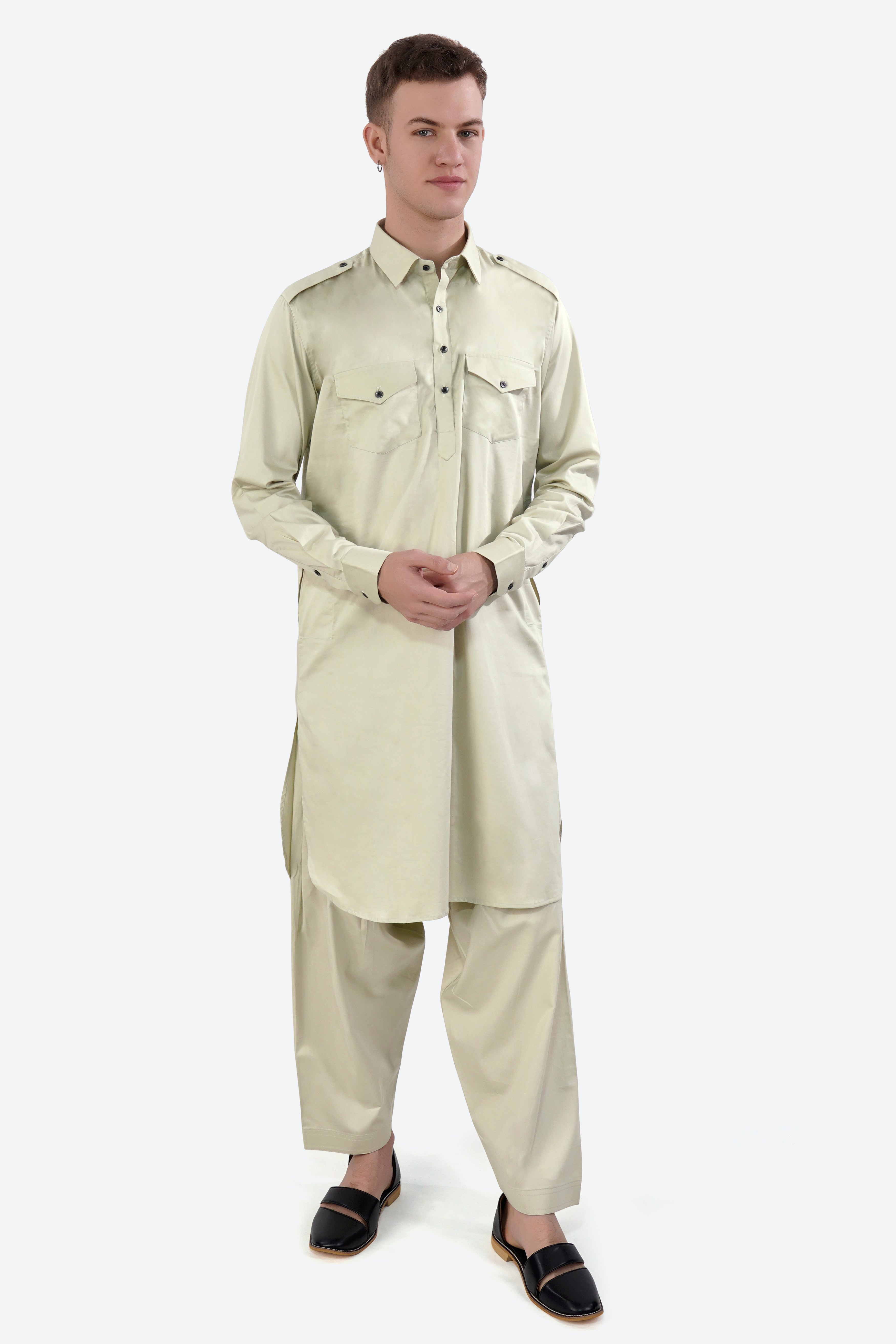 Thistle Cream Subtle Sheen Super Soft Premium Cotton Pathani Set