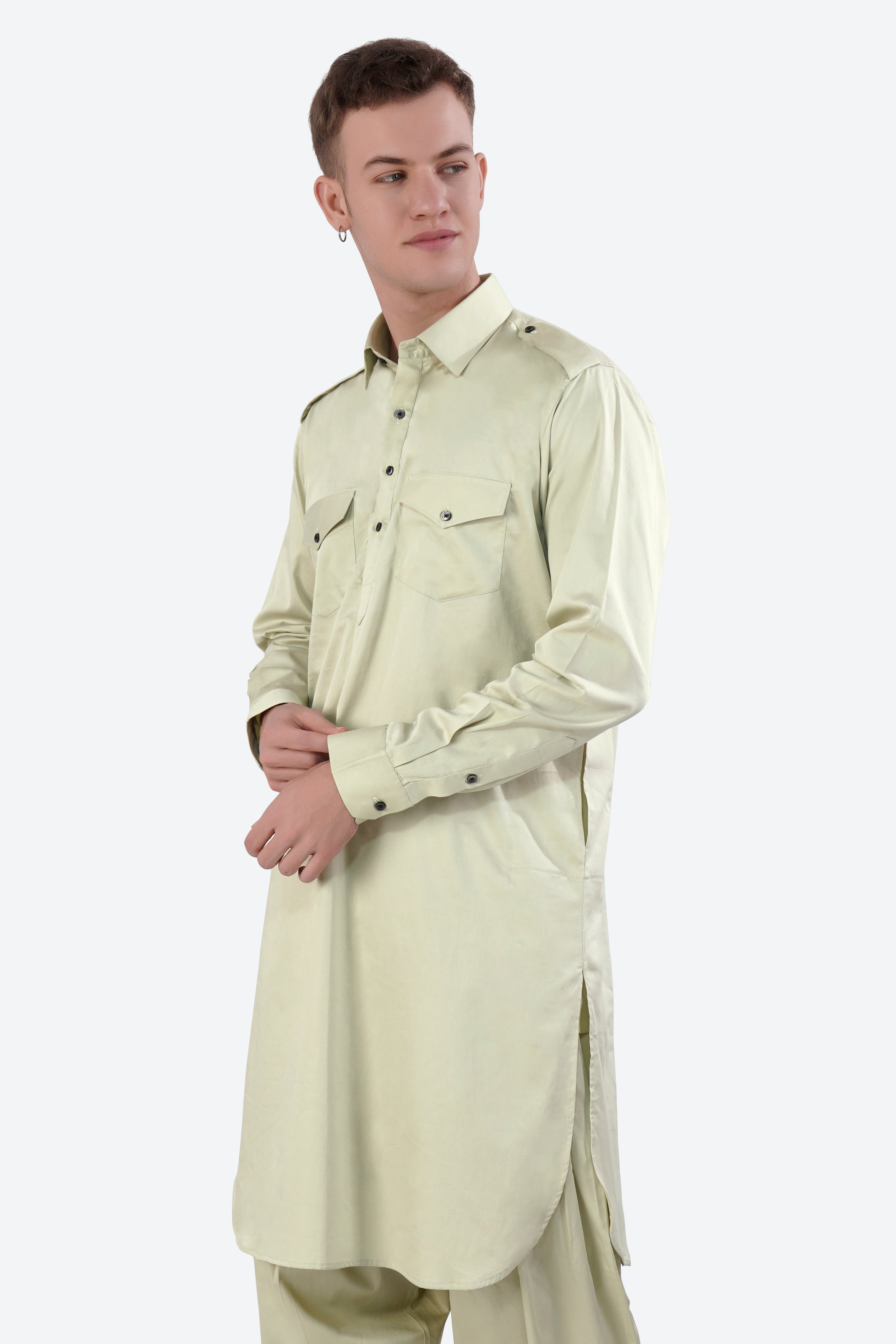 Thistle Cream Subtle Sheen Super Soft Premium Cotton Pathani Set