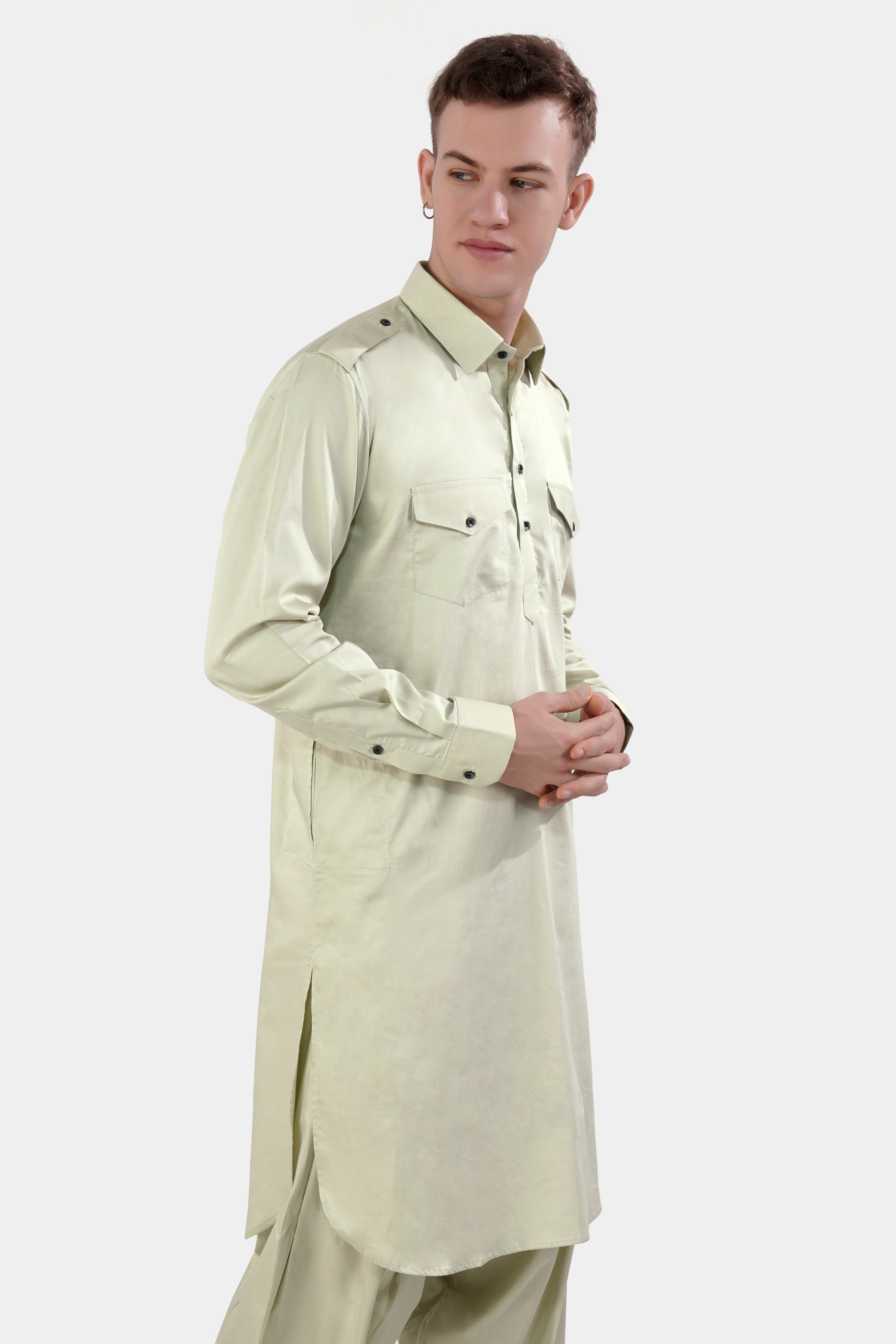 Thistle Cream Subtle Sheen Super Soft Premium Cotton Pathani Set