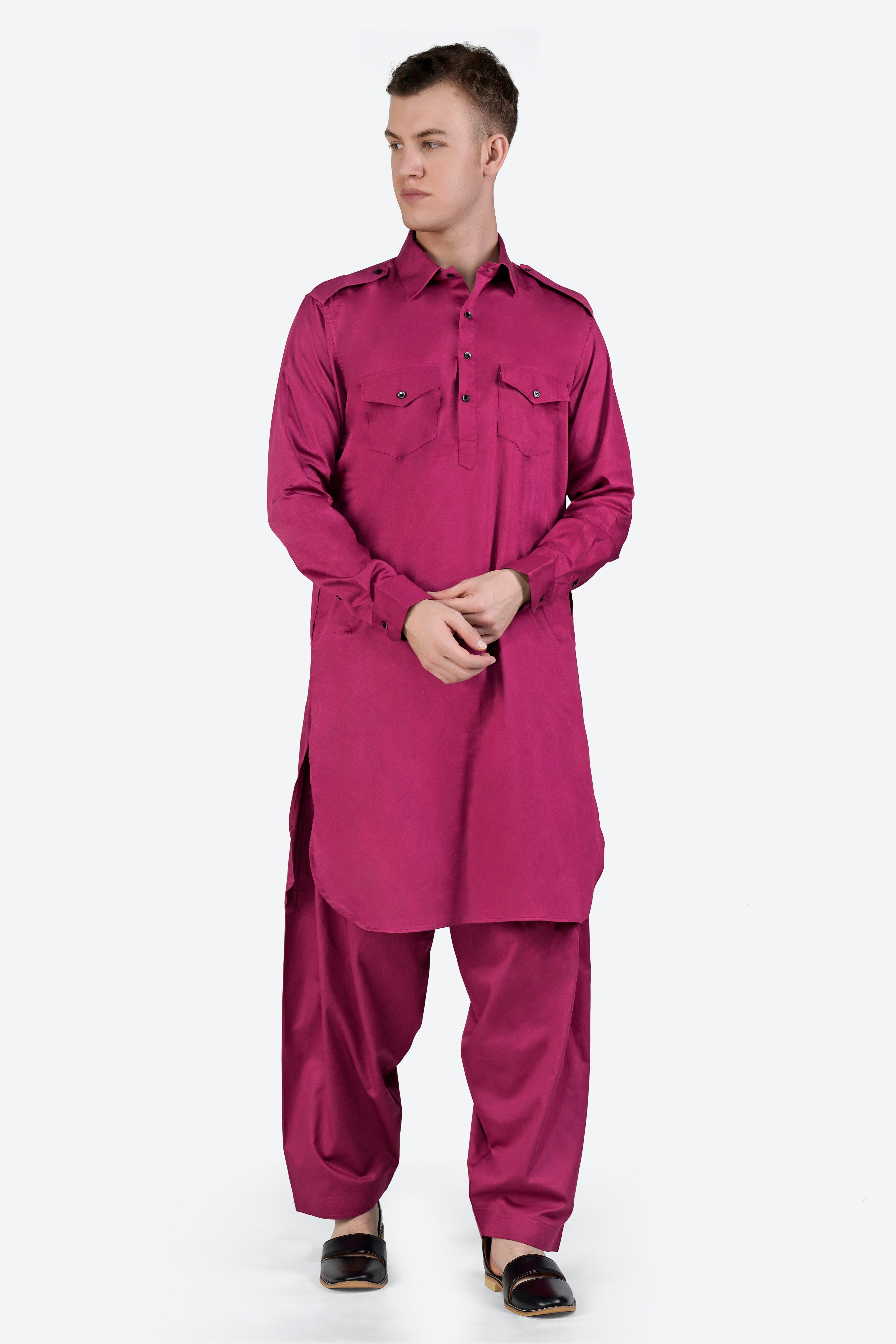 Rouge Pink Subtle Sheen Super Soft Premium Cotton Pathani Set