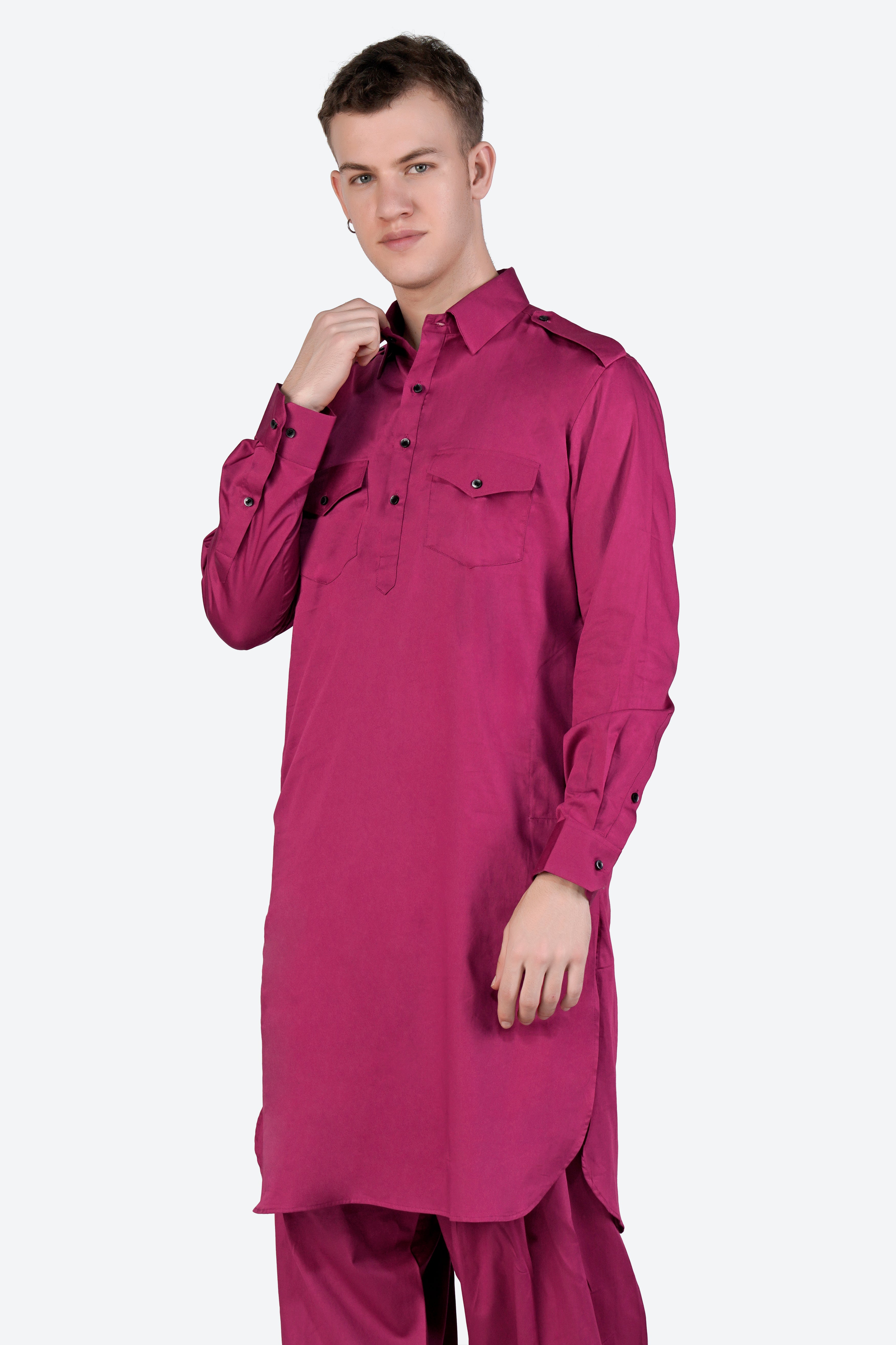 Rouge Pink Subtle Sheen Super Soft Premium Cotton Pathani Set