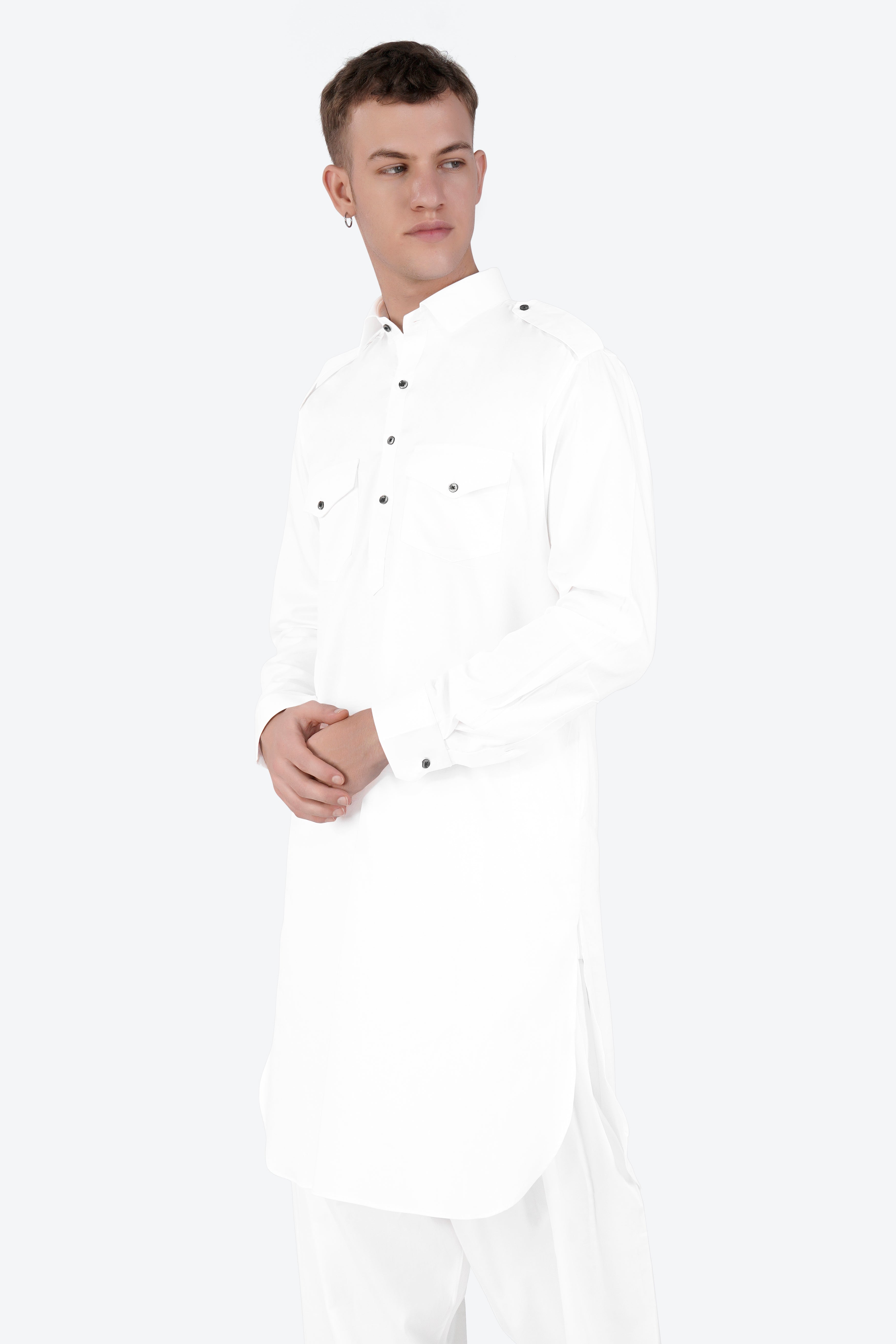 Bright White Subtle Sheen Super Soft Premium Cotton Pathani Set