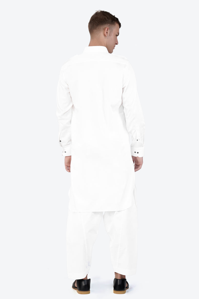 Bright White Subtle Sheen Super Soft Premium Cotton Pathani Set