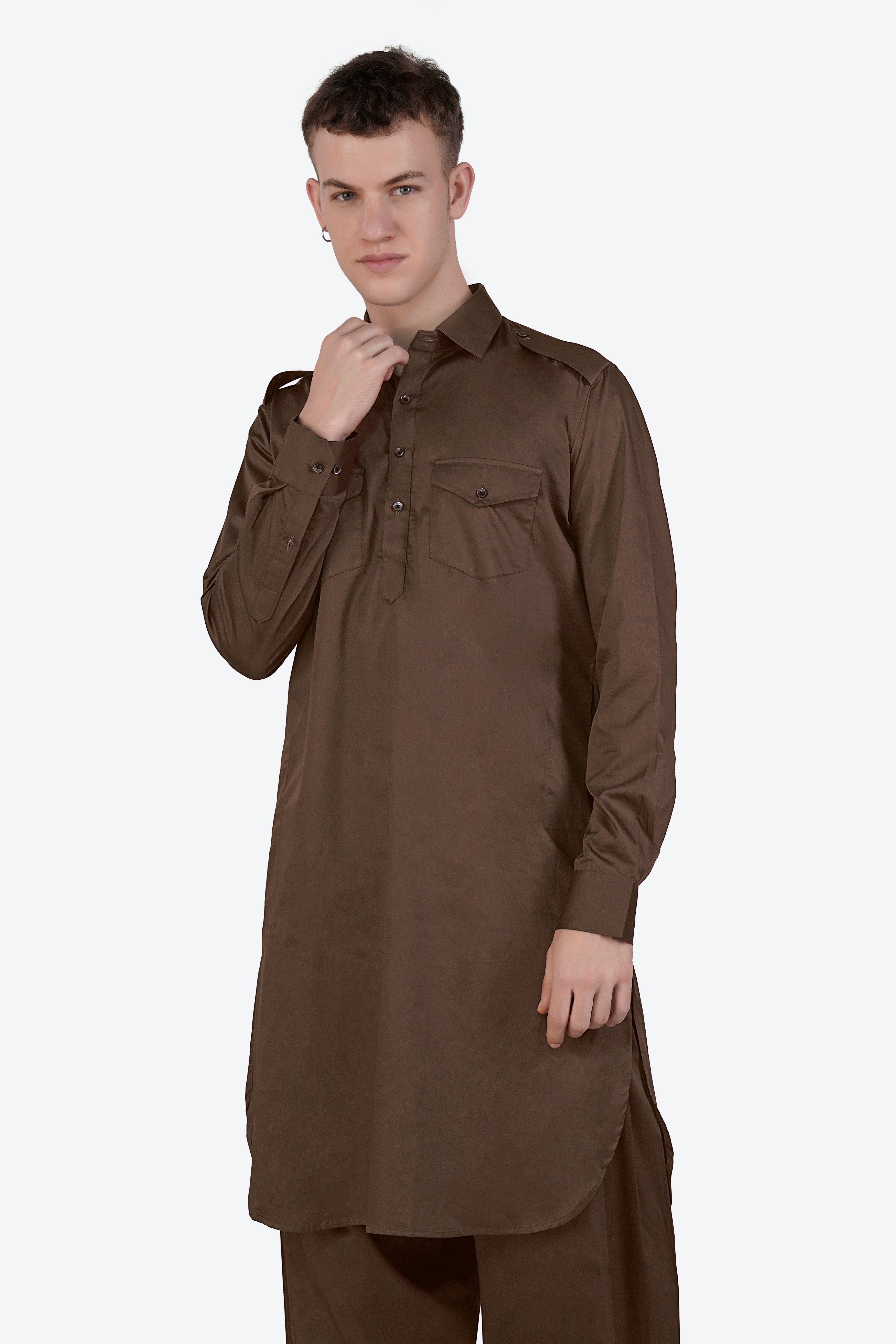 Medium Taupe Brown Subtle Sheen Super Soft Premium Cotton Pathani Set