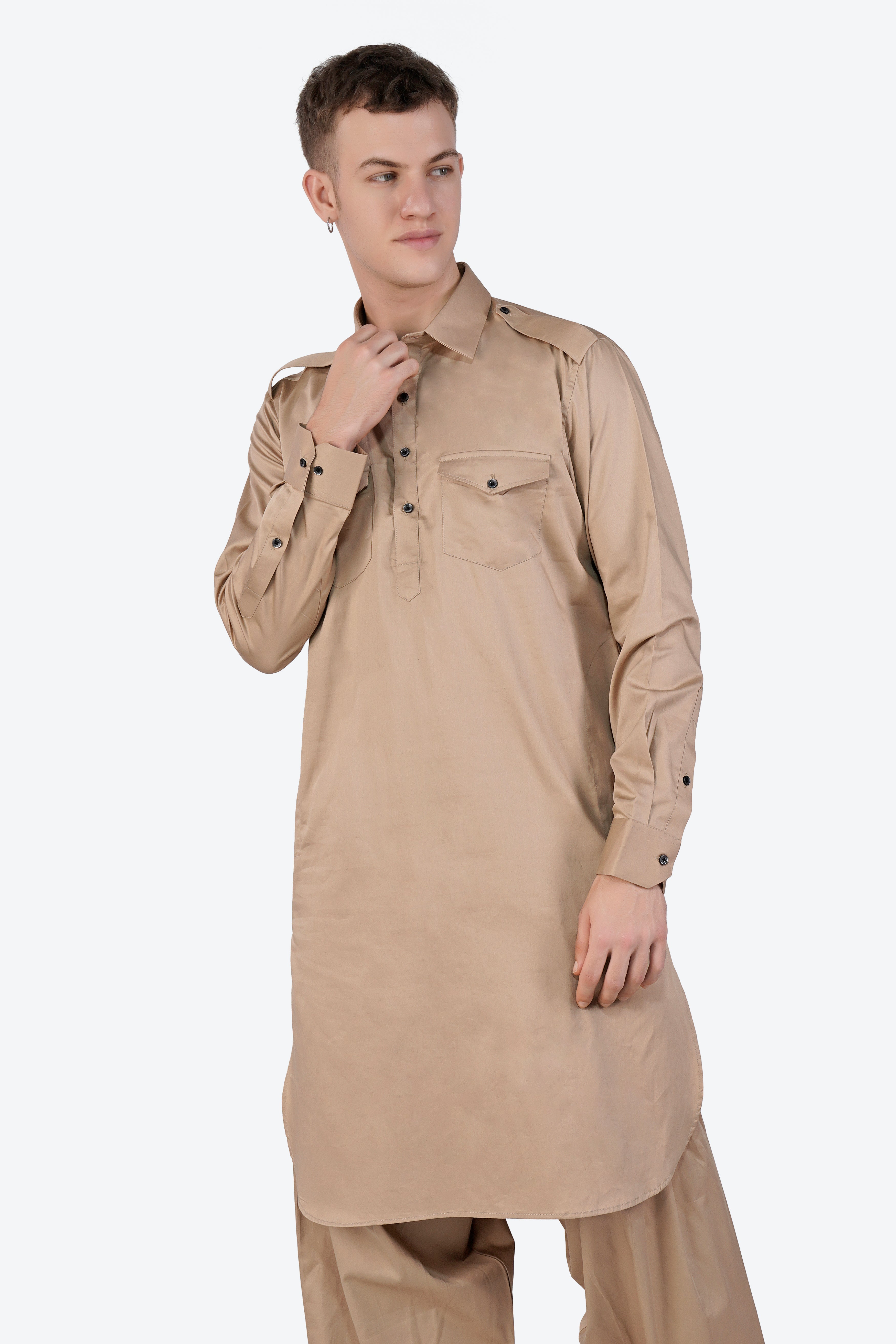 Cashmere Brown Subtle Sheen Super Soft Premium Cotton Pathani Set