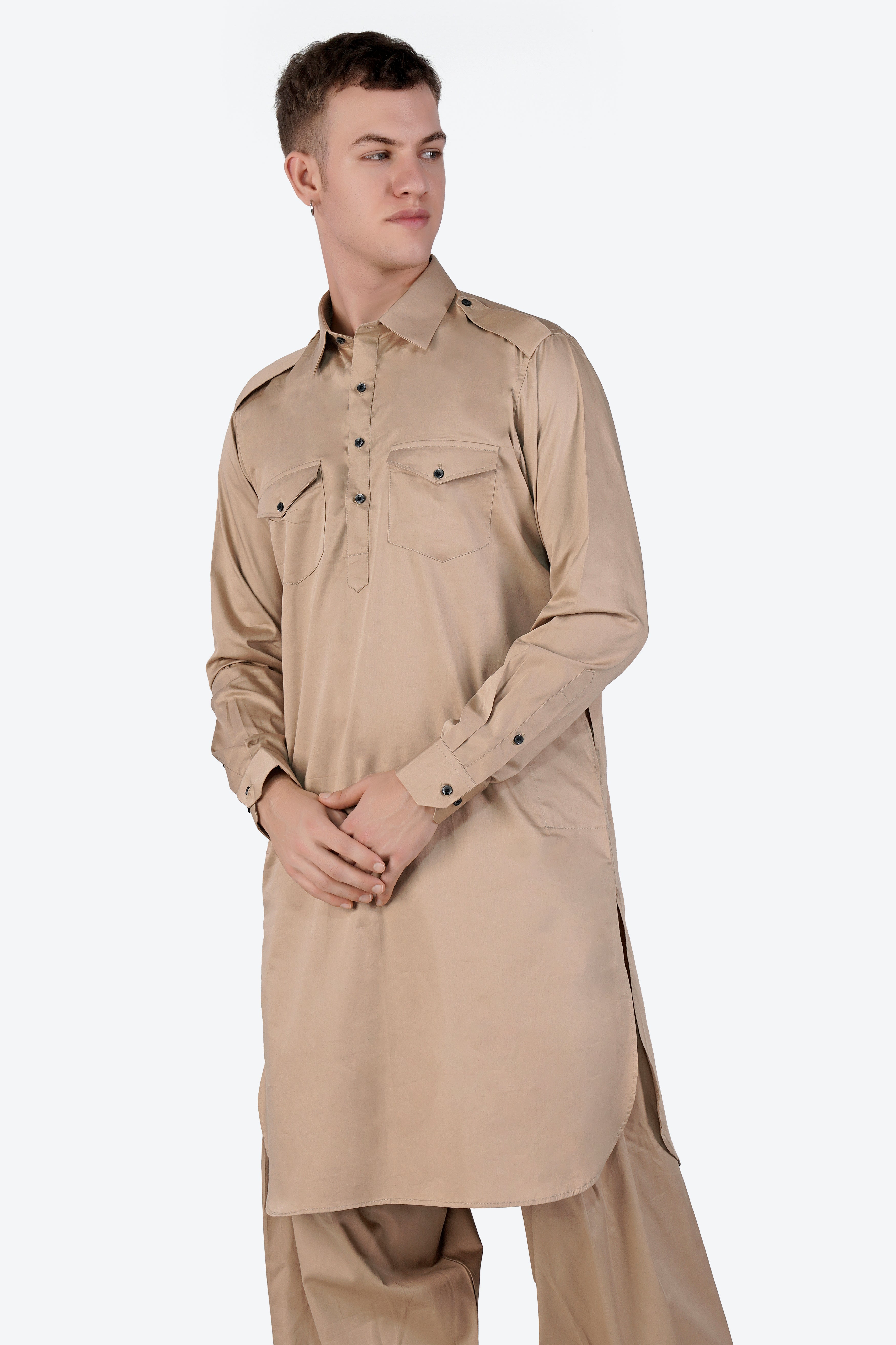 Cashmere Brown Subtle Sheen Super Soft Premium Cotton Pathani Set