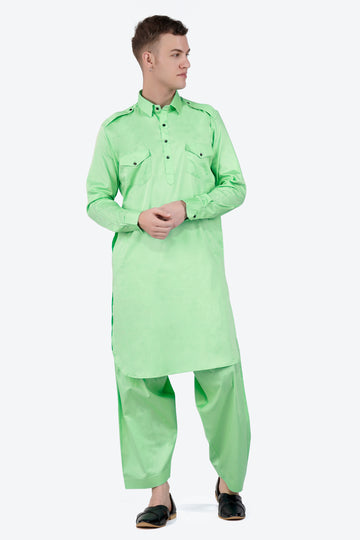Celadon Green Subtle Sheen Super Soft Premium Cotton Pathani Set