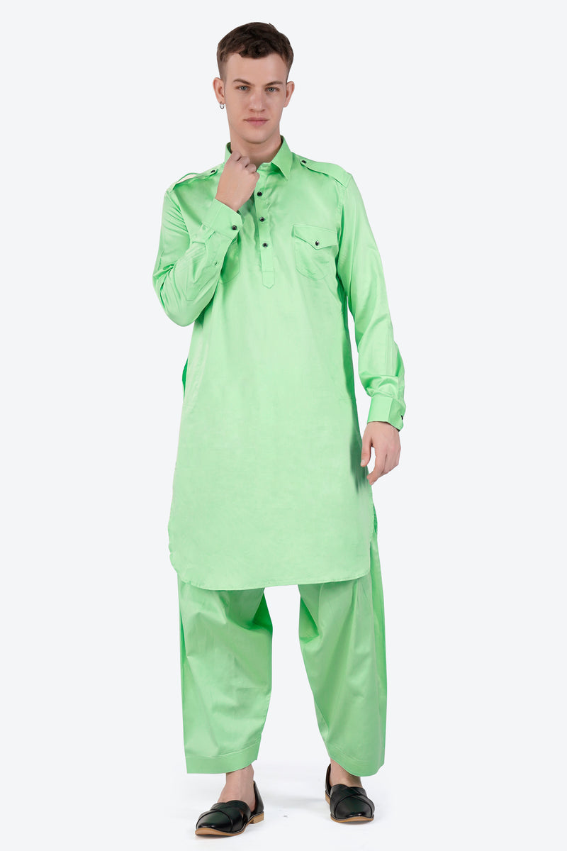 Celadon Green Subtle Sheen Super Soft Premium Cotton Pathani Set