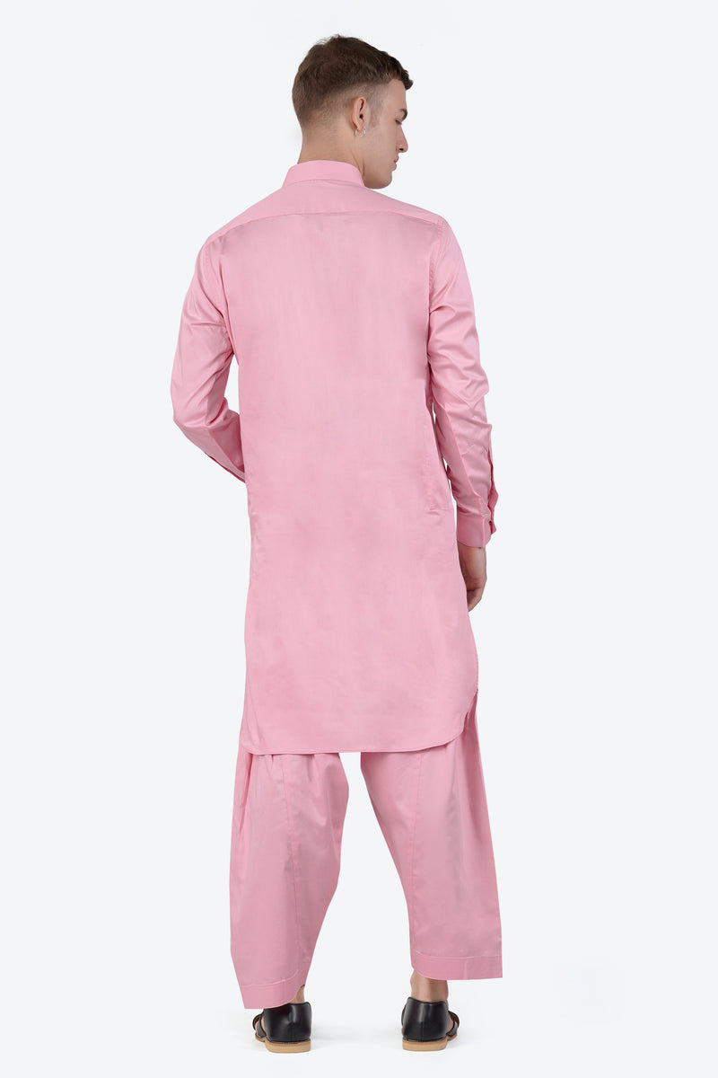 Azalea Pink Subtle Sheen Super Soft Premium Cotton Pathani Set