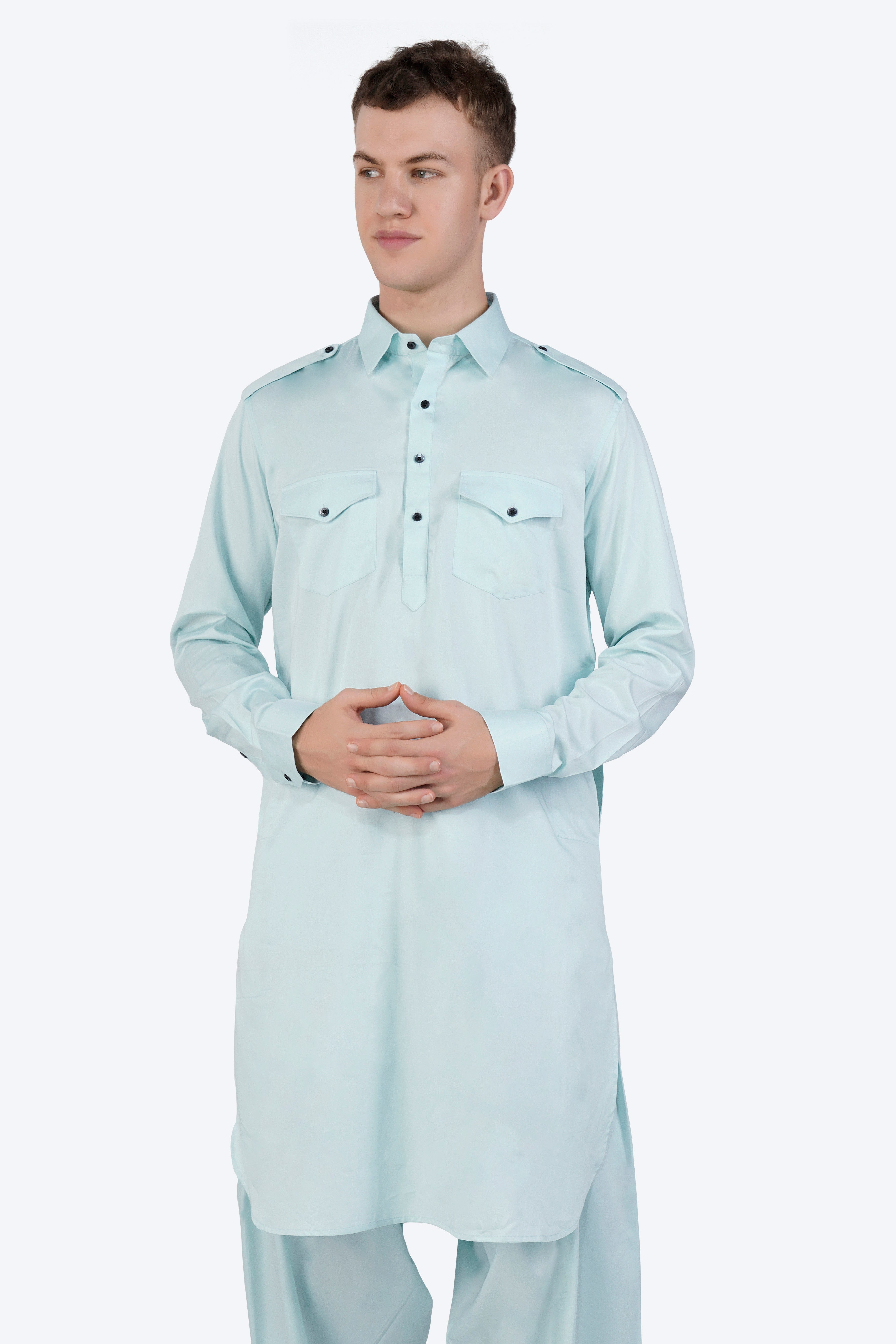 Mercury Blue Subtle Sheen Super Soft Premium Cotton Pathani Set