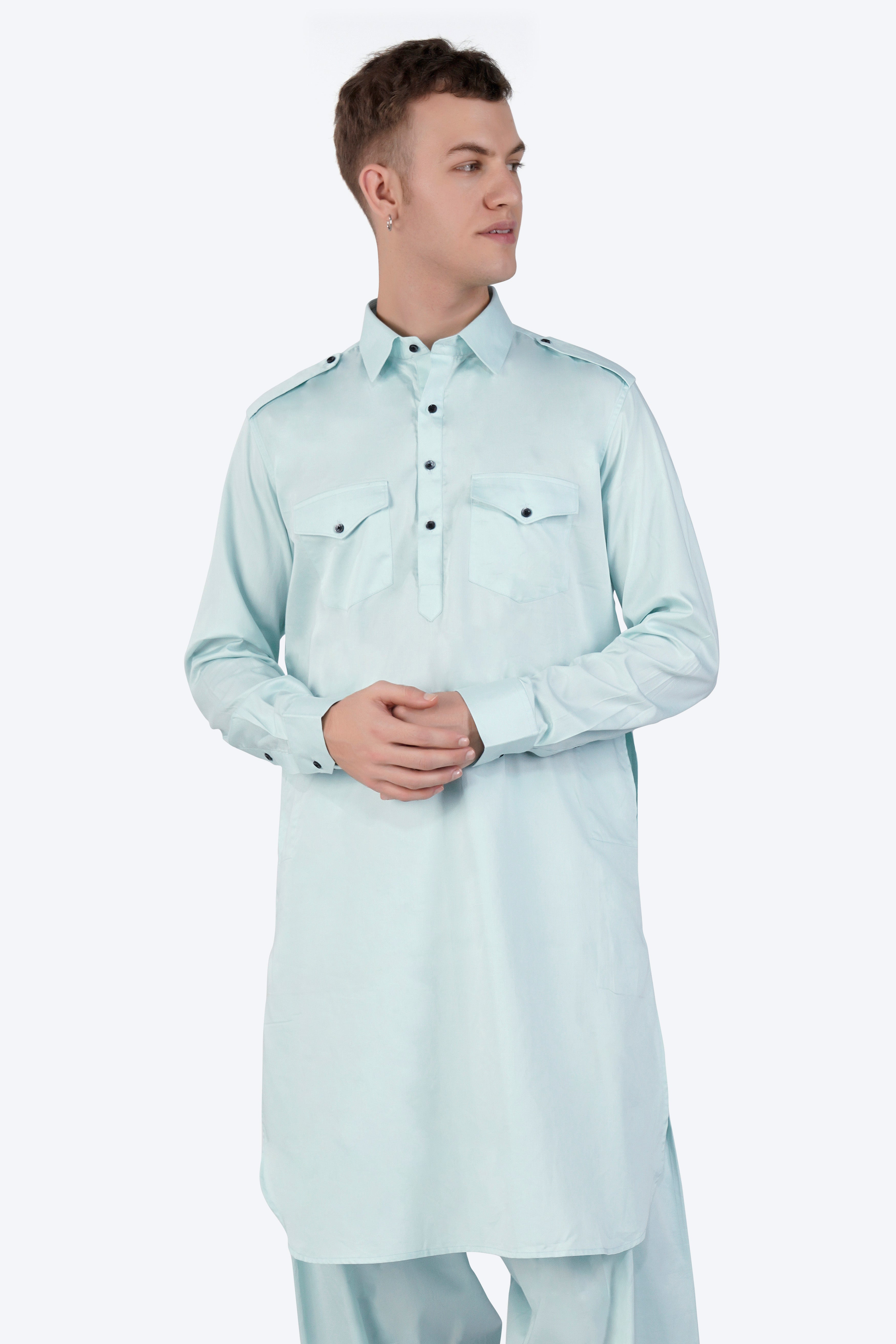 Mercury Blue Subtle Sheen Super Soft Premium Cotton Pathani Set