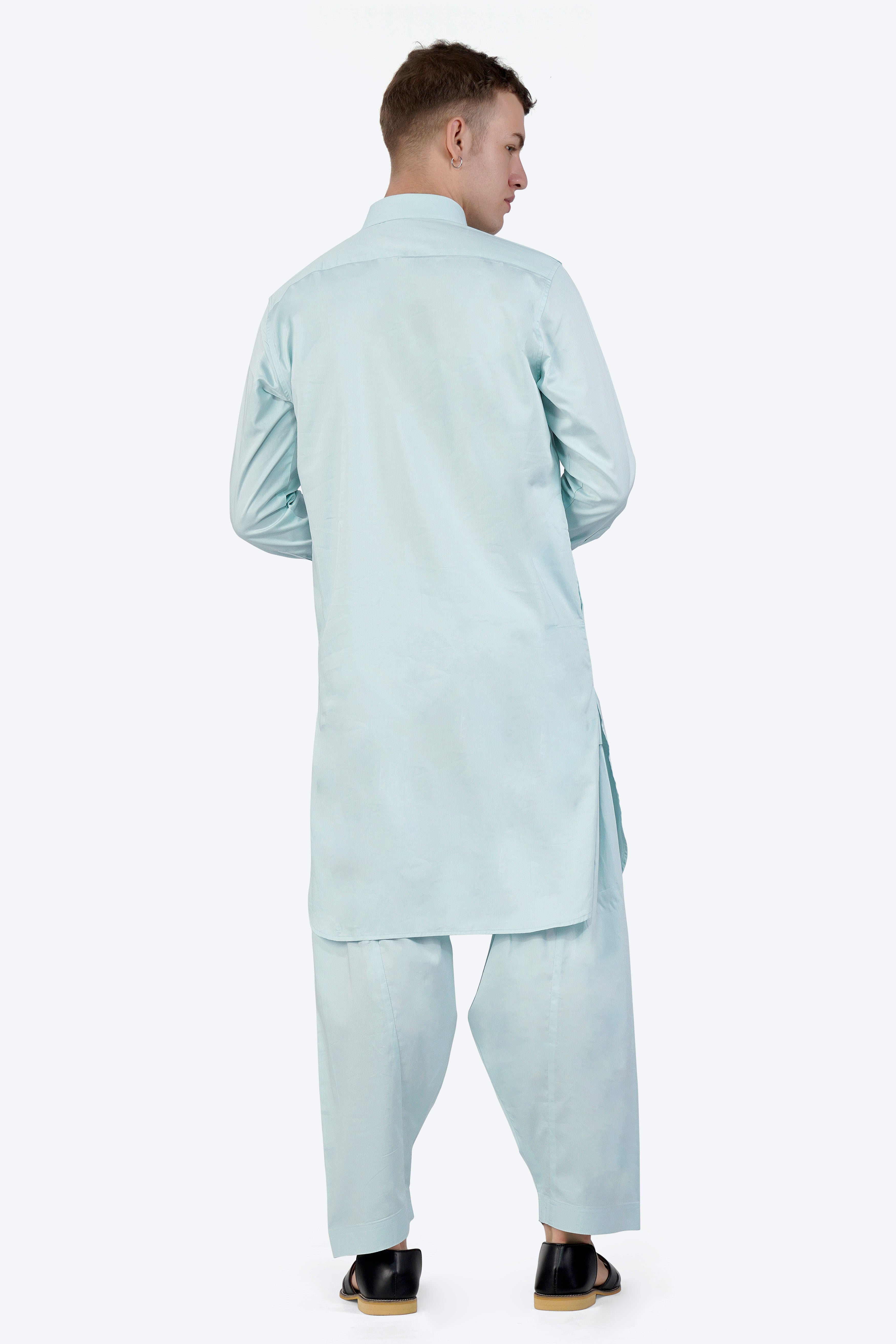 Mercury Blue Subtle Sheen Super Soft Premium Cotton Pathani Set