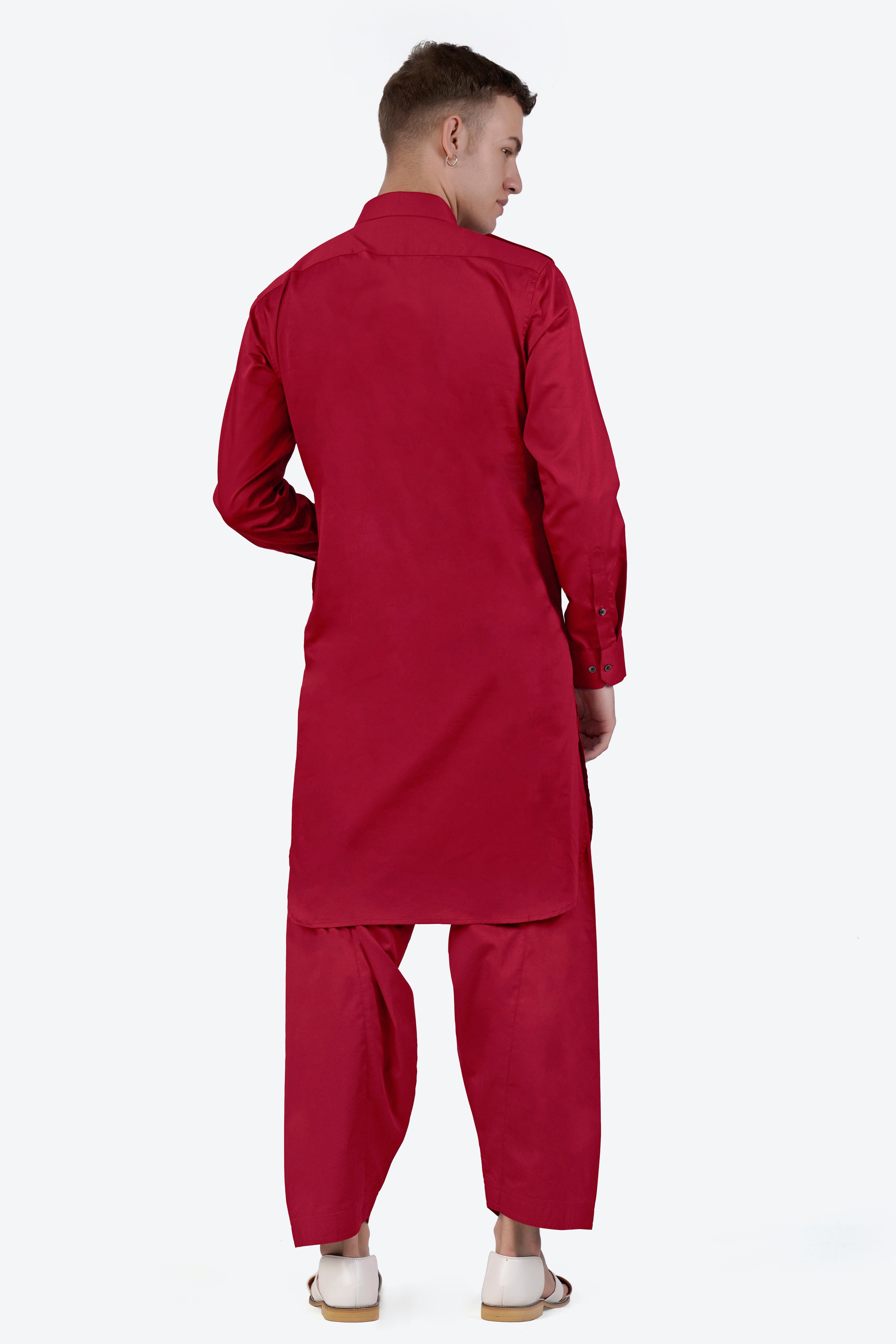 Vivid Auburn Red Subtle Sheen Super Soft Premium Cotton Pathani Set