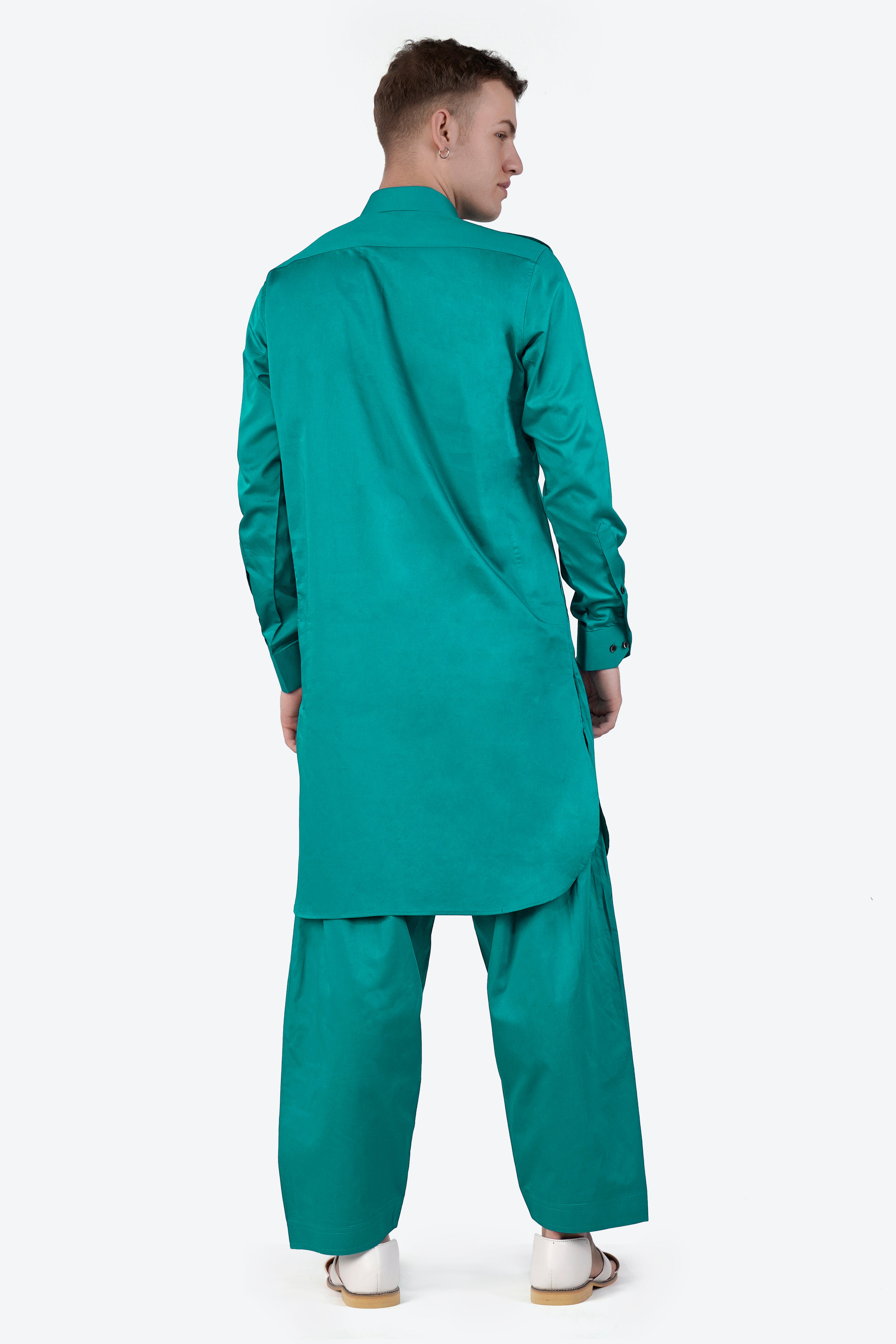 Teal Blue Subtle Sheen Super Soft Premium Cotton Pathani Set