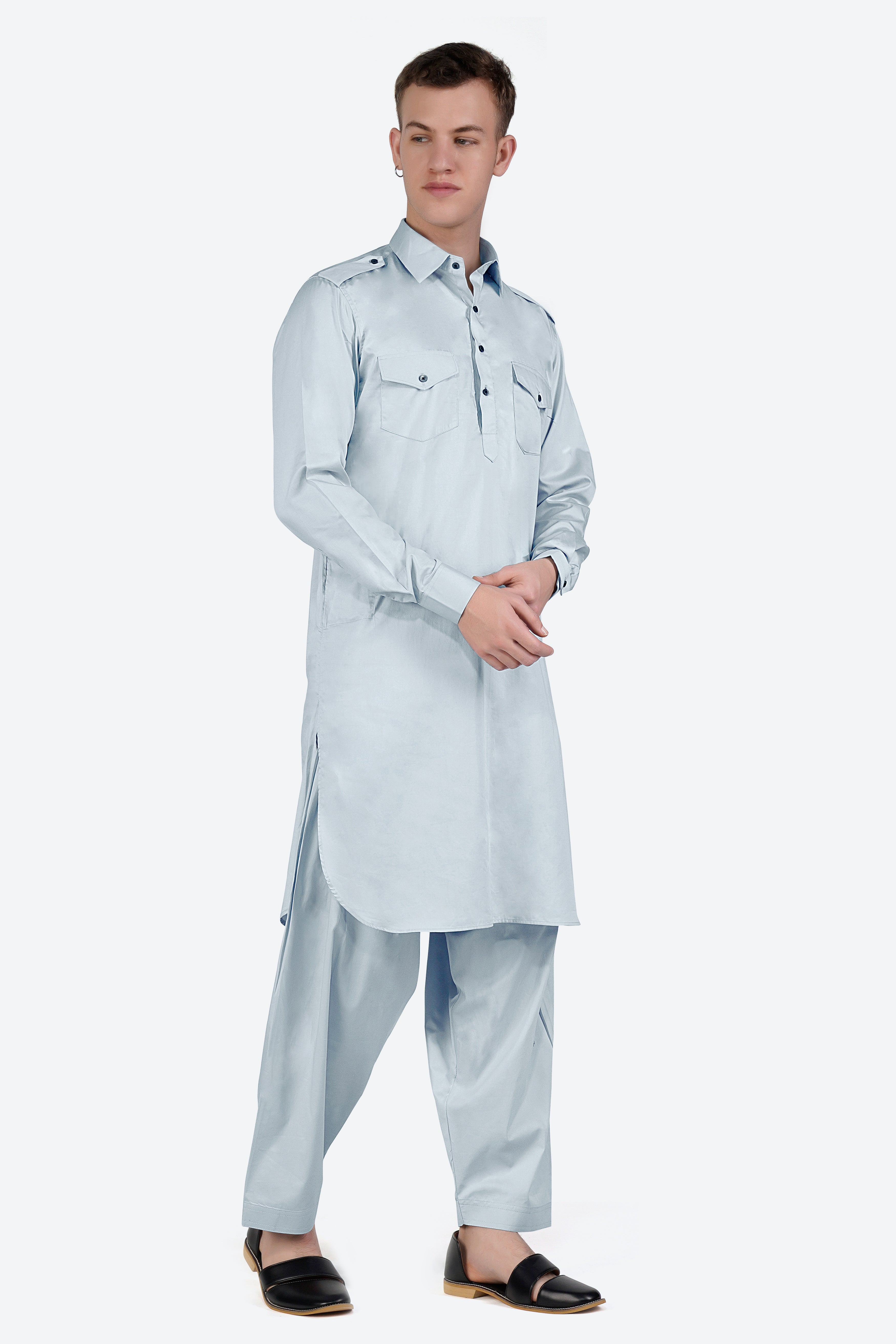 Oyster Gray Subtle Sheen Super Soft Premium Cotton Pathani Set