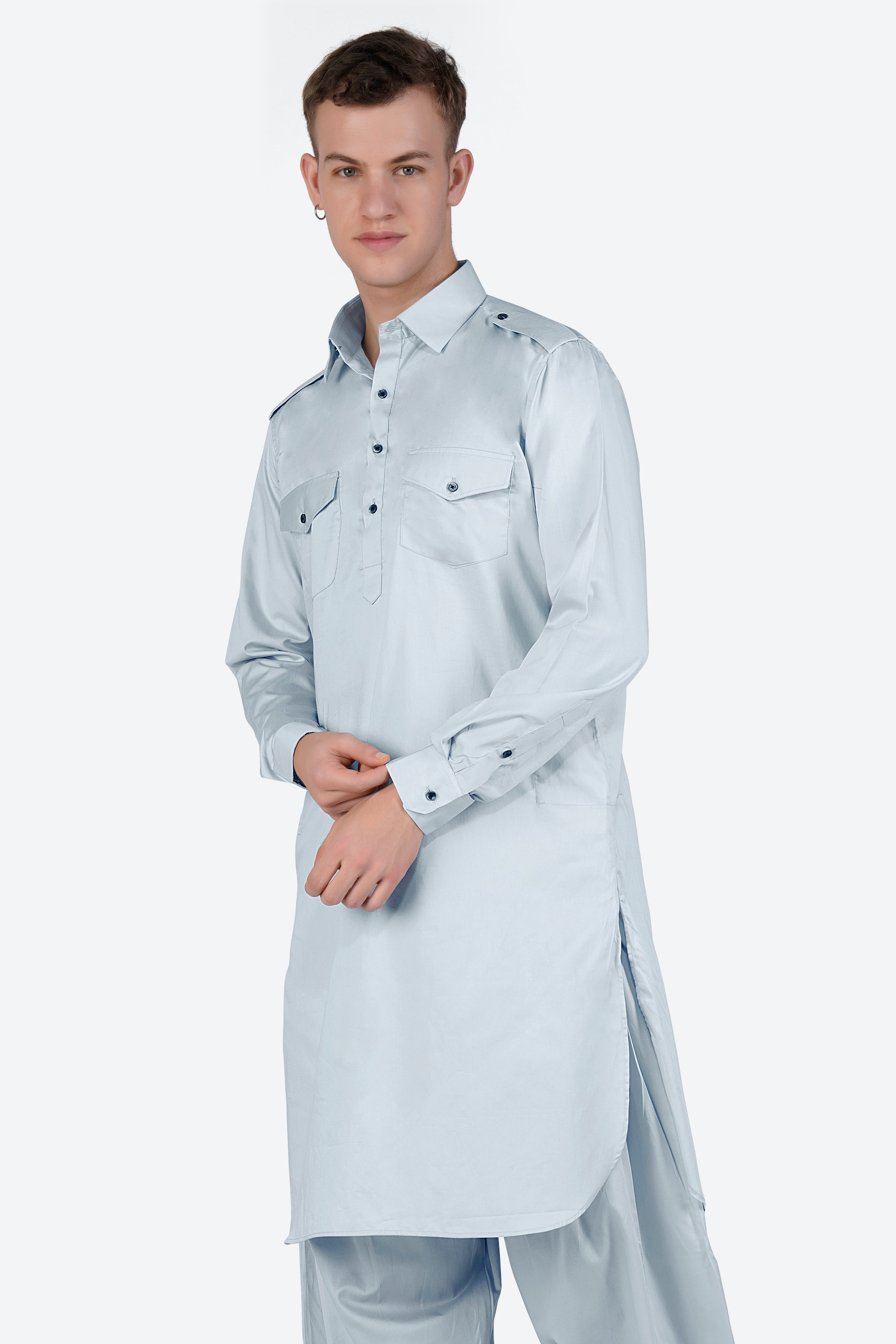 Oyster Gray Subtle Sheen Super Soft Premium Cotton Pathani Set