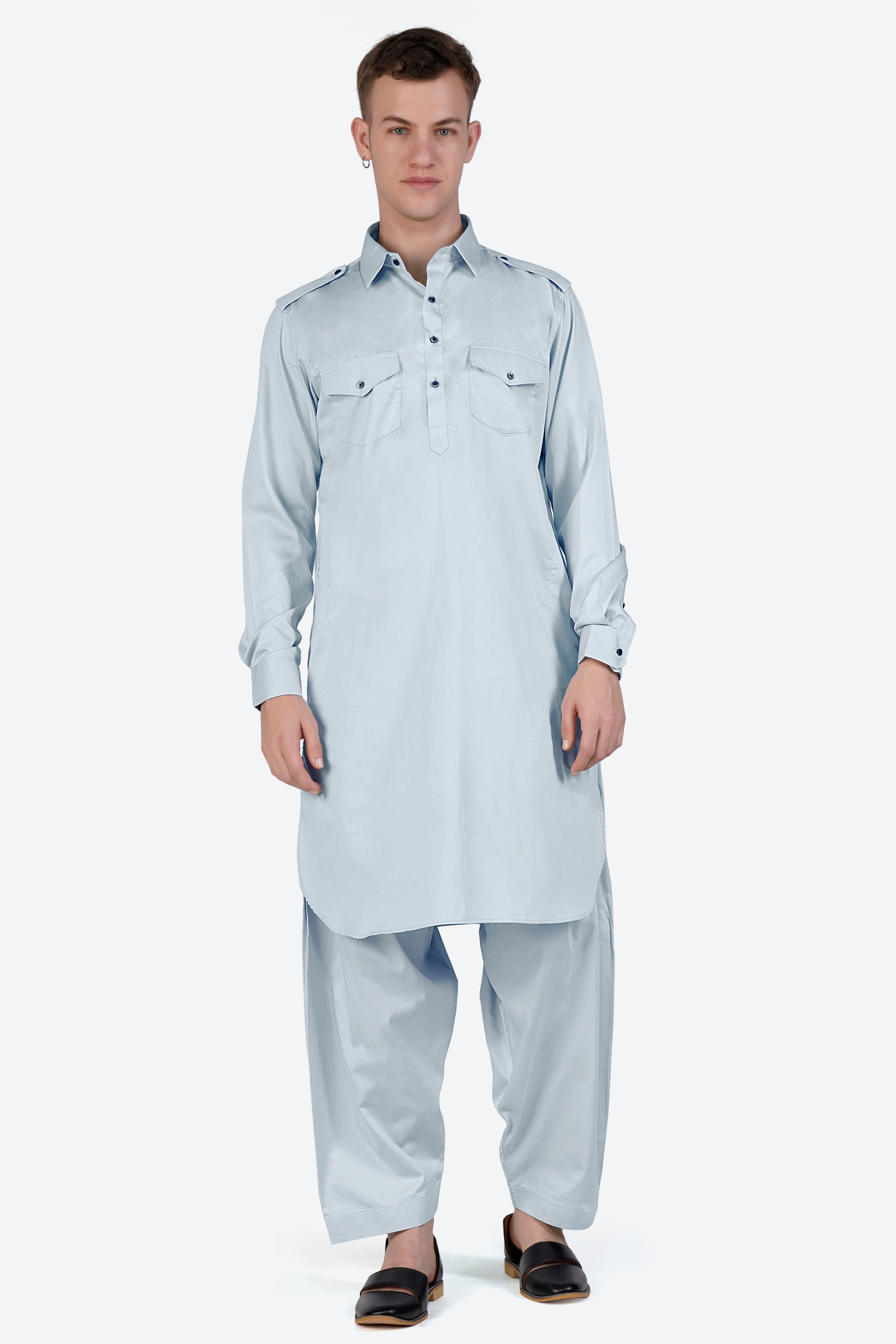 Oyster Gray Subtle Sheen Super Soft Premium Cotton Pathani Set