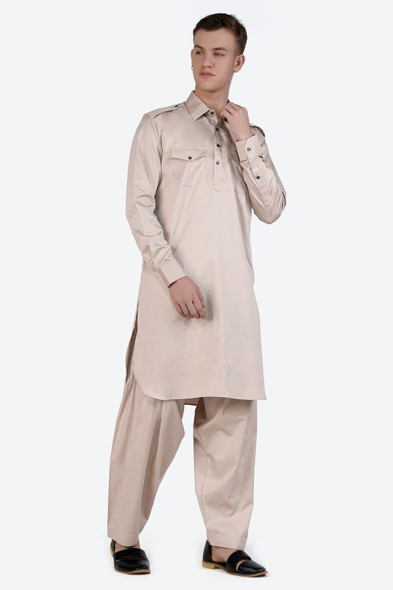 Cavern Brown Subtle Sheen Super Soft Premium Cotton Pathani Set