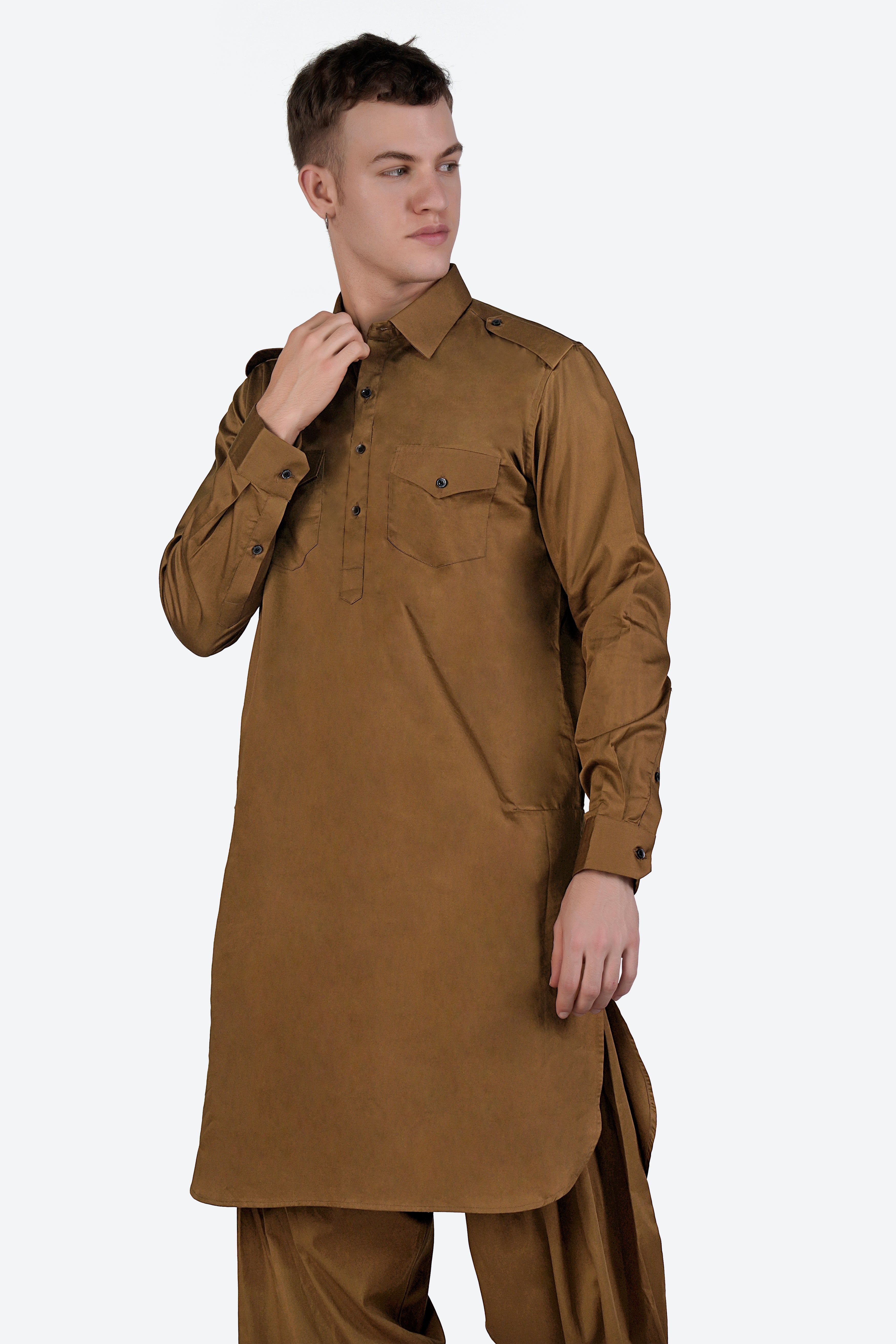 Nutmeg Brown Subtle Sheen Super Soft Premium Cotton Pathani Set