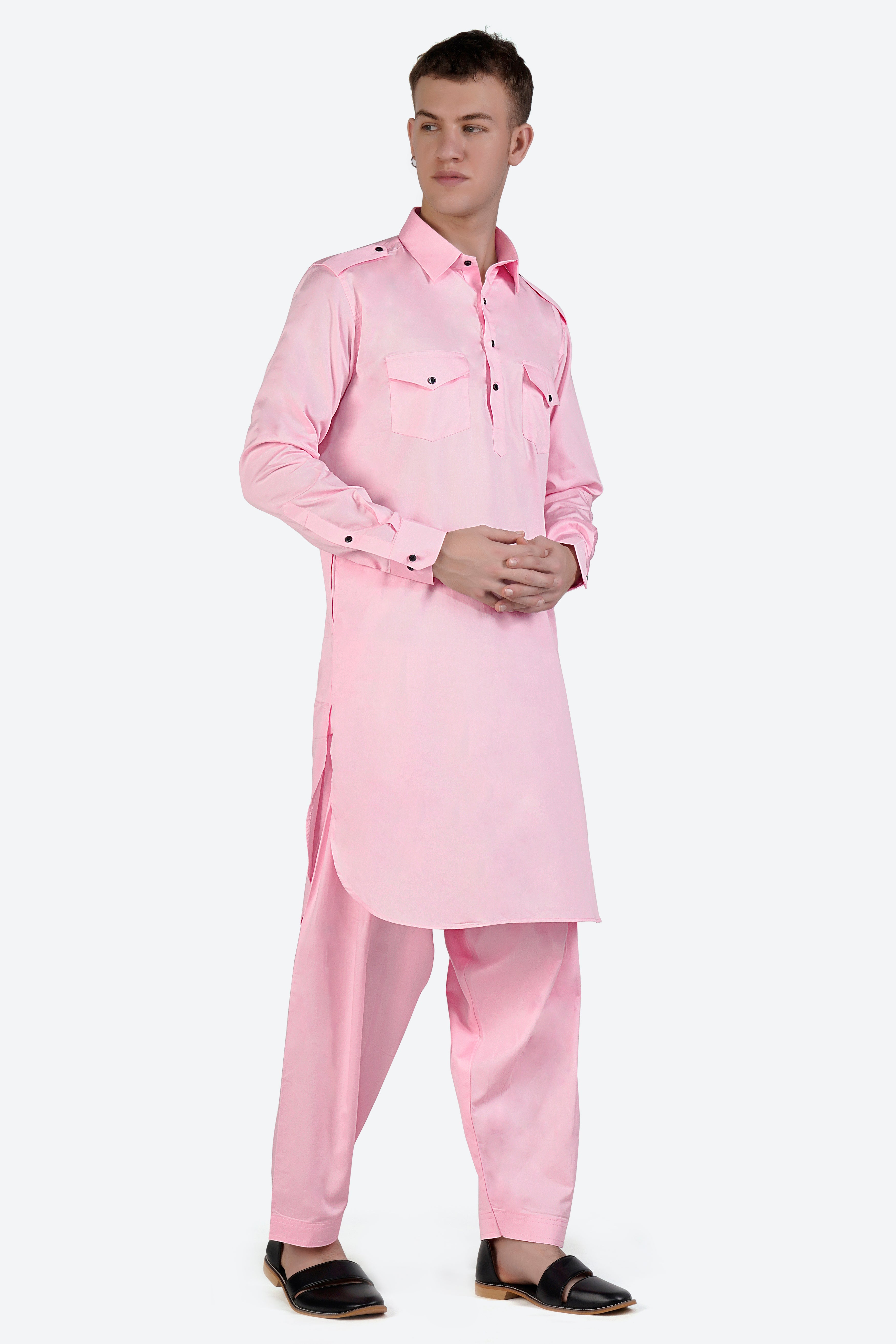 Pastel Pink Subtle Sheen Super Soft Premium Cotton Pathani Set