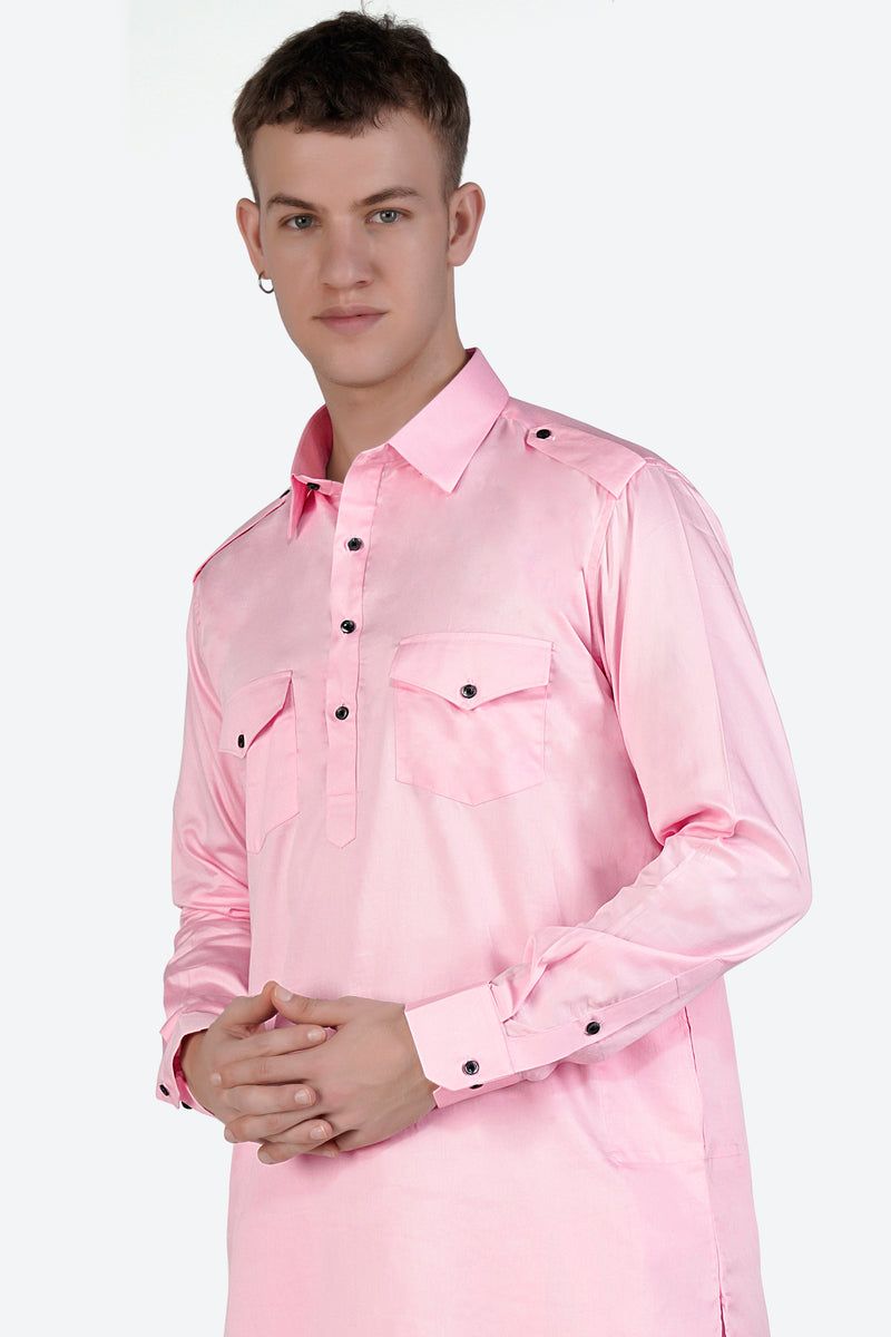 Pastel Pink Subtle Sheen Super Soft Premium Cotton Pathani Set