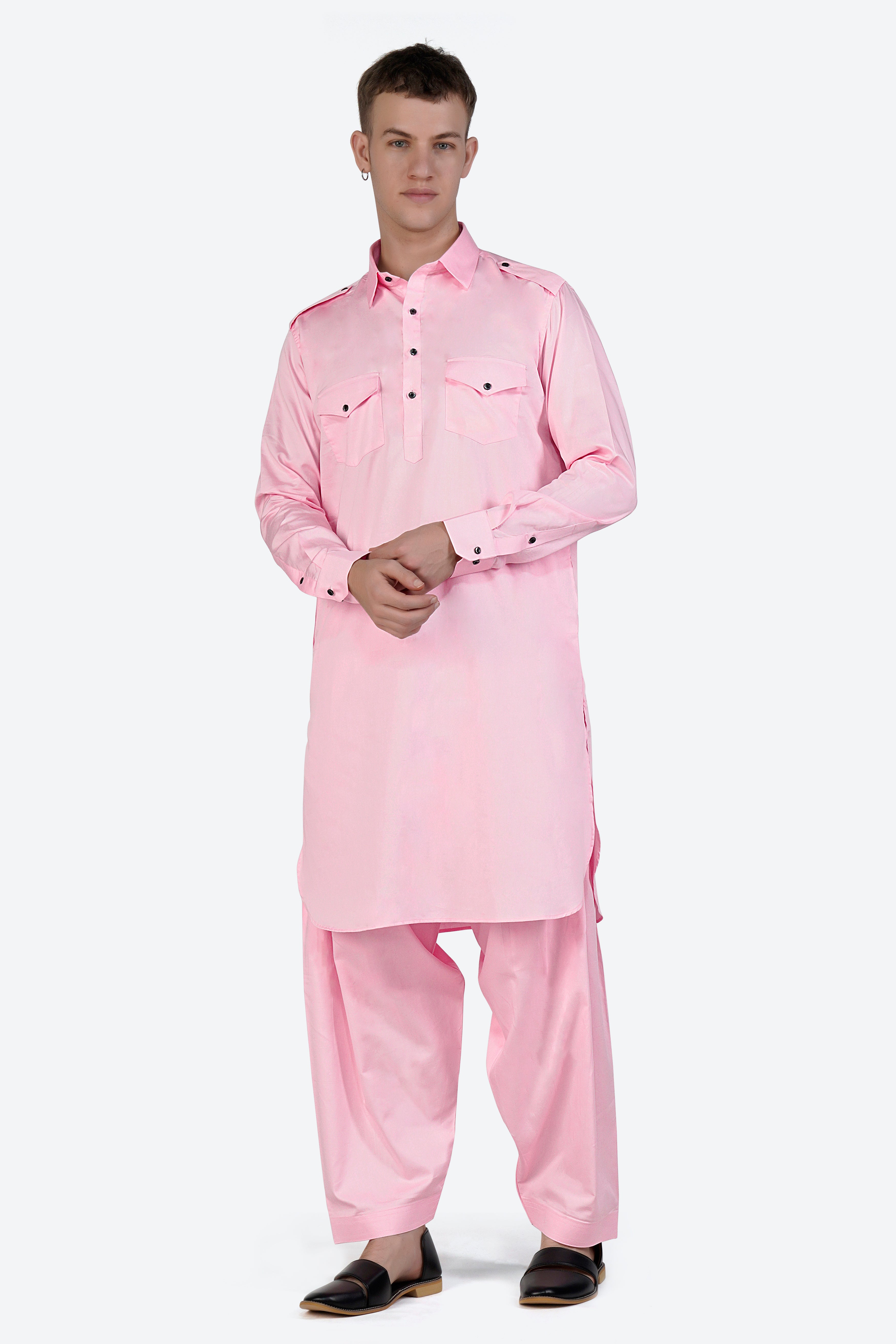 Pastel Pink Subtle Sheen Super Soft Premium Cotton Pathani Set