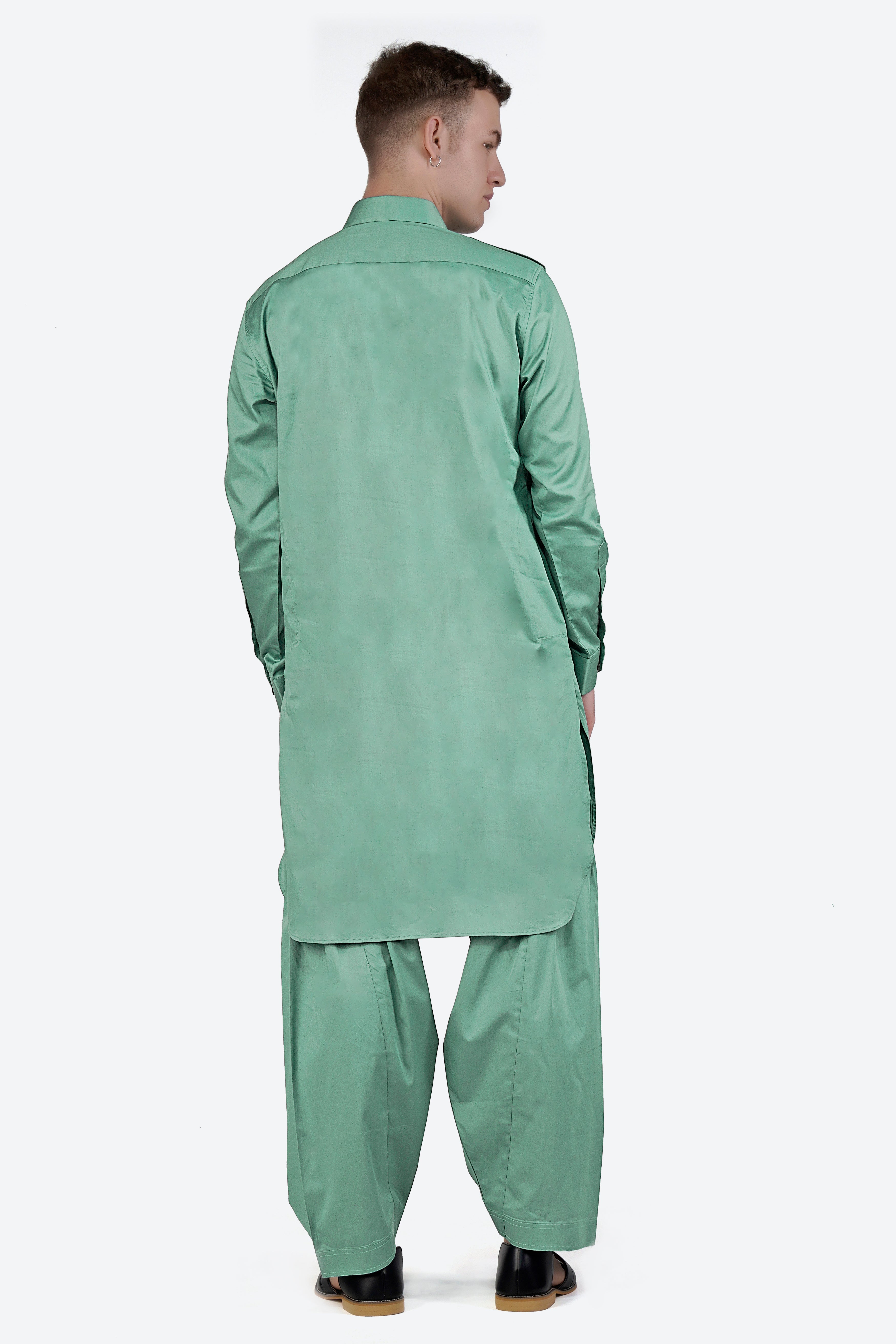 Patina Green Subtle Sheen Super Soft Premium Cotton Pathani Set