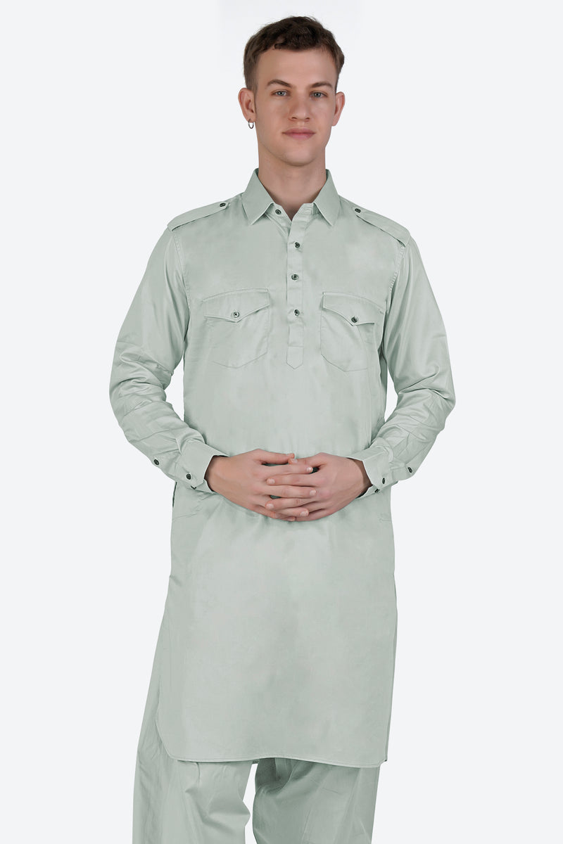 Periglacial Green Subtle Sheen Super Soft Premium Cotton Pathani Set