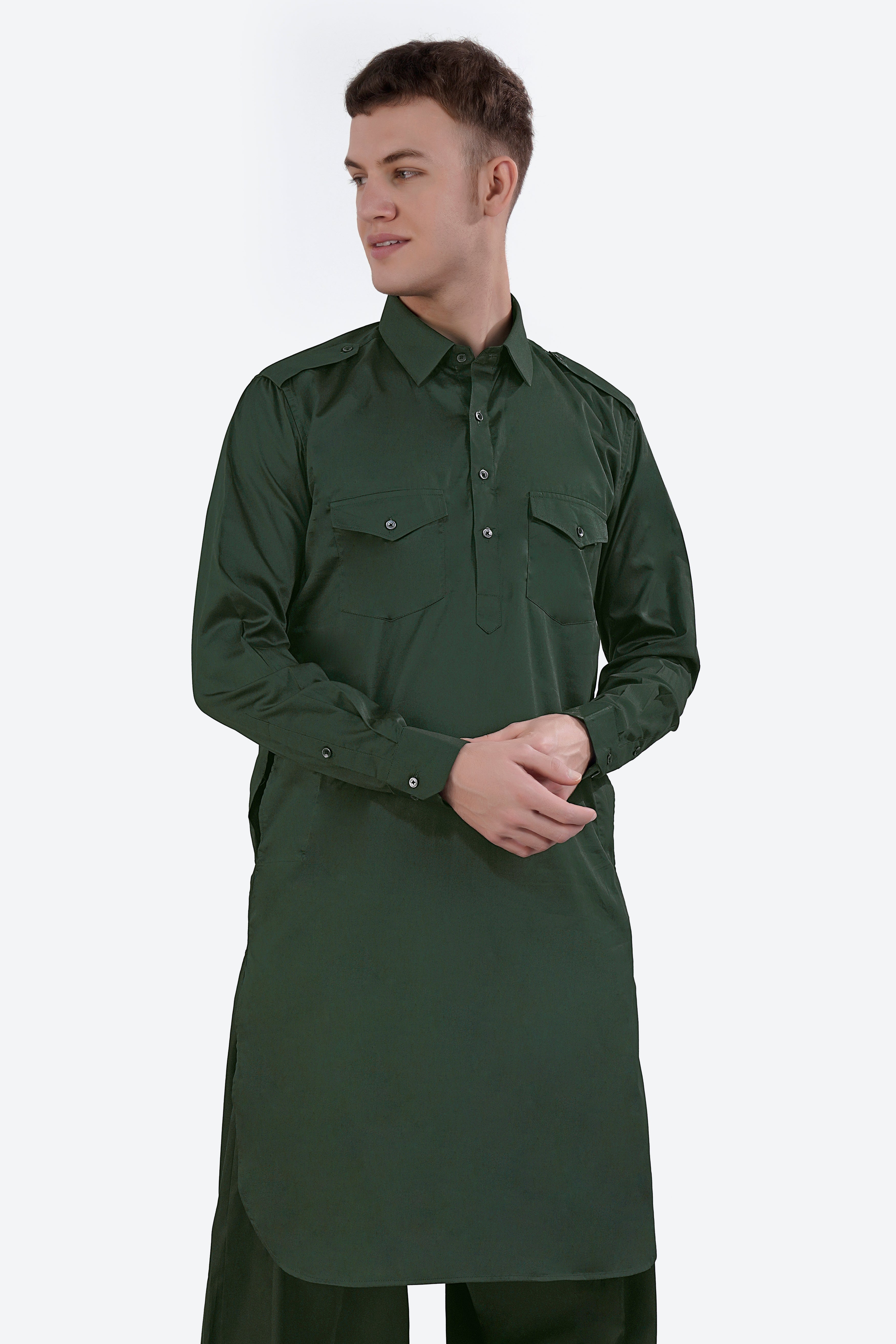 Timber Green Subtle Sheen Super Soft Premium Cotton Pathani Set