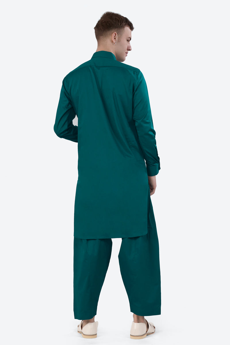 Sherpa Blue Subtle Sheen Super Soft Premium Cotton Pathani Set