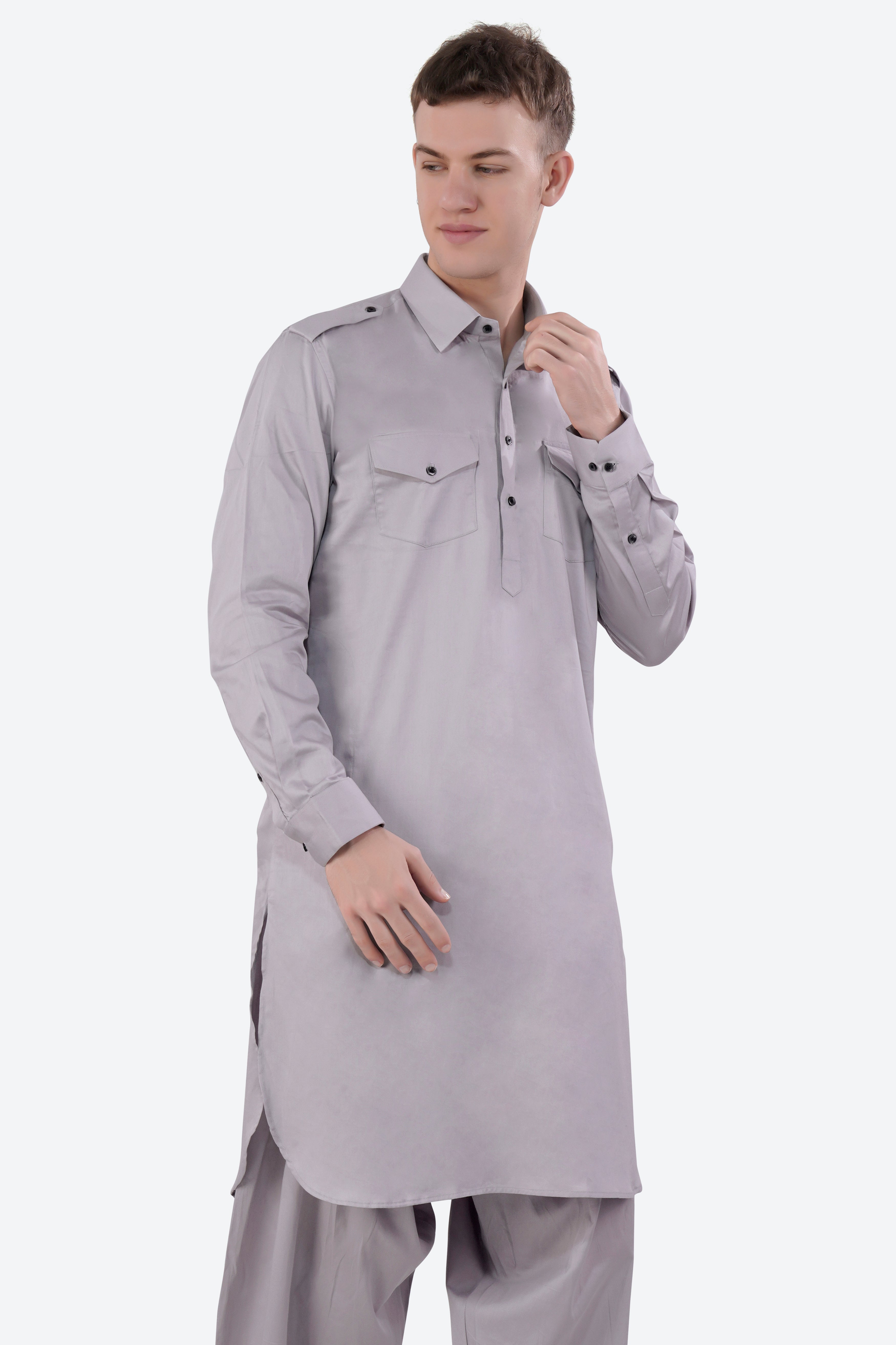 Pale Slate Lavender Subtle Sheen Super Soft Premium Cotton Pathani Set