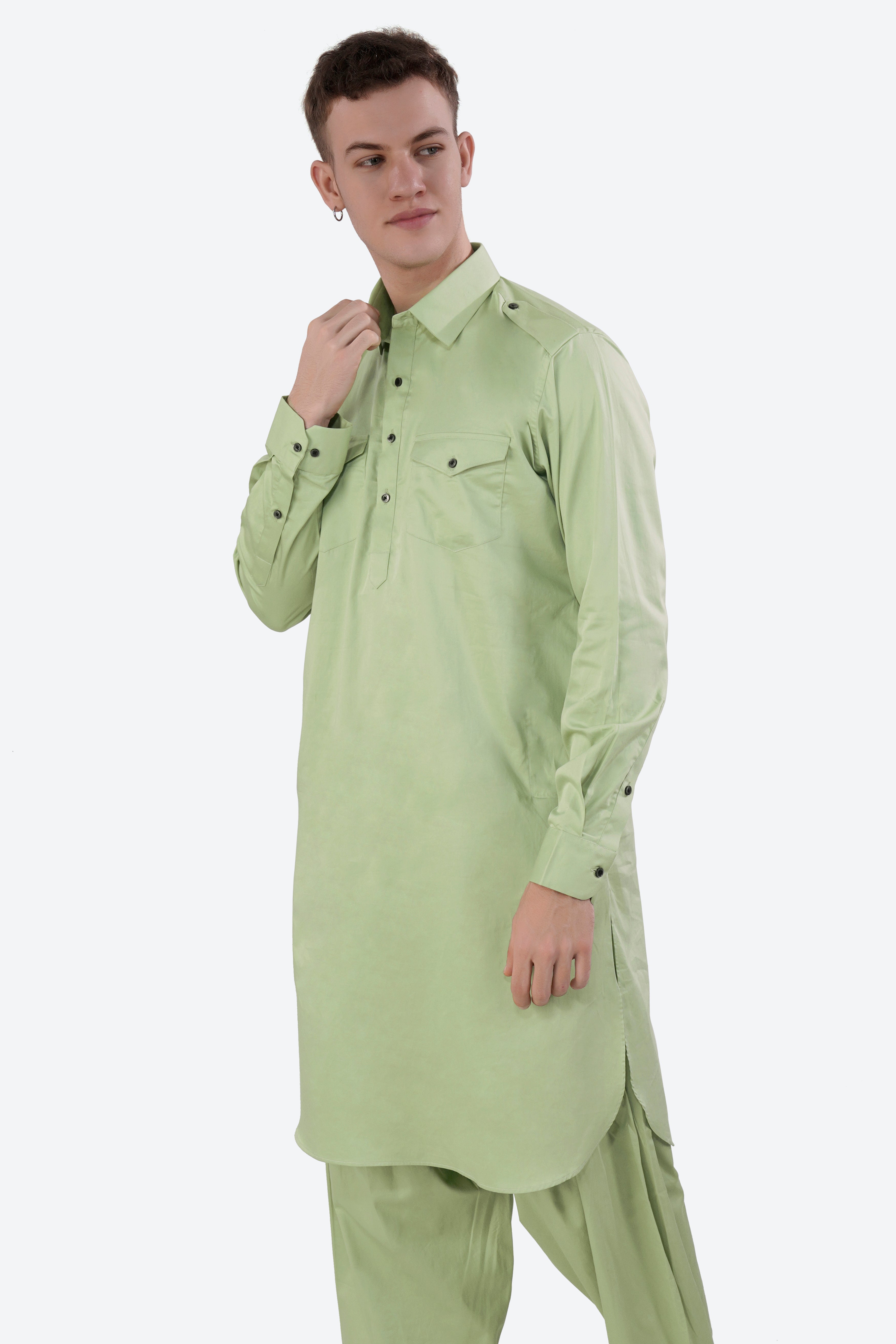 Swamp Green Subtle Sheen Super Soft Premium Cotton Pathani Set