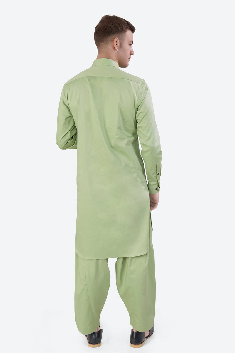Swamp Green Subtle Sheen Super Soft Premium Cotton Pathani Set