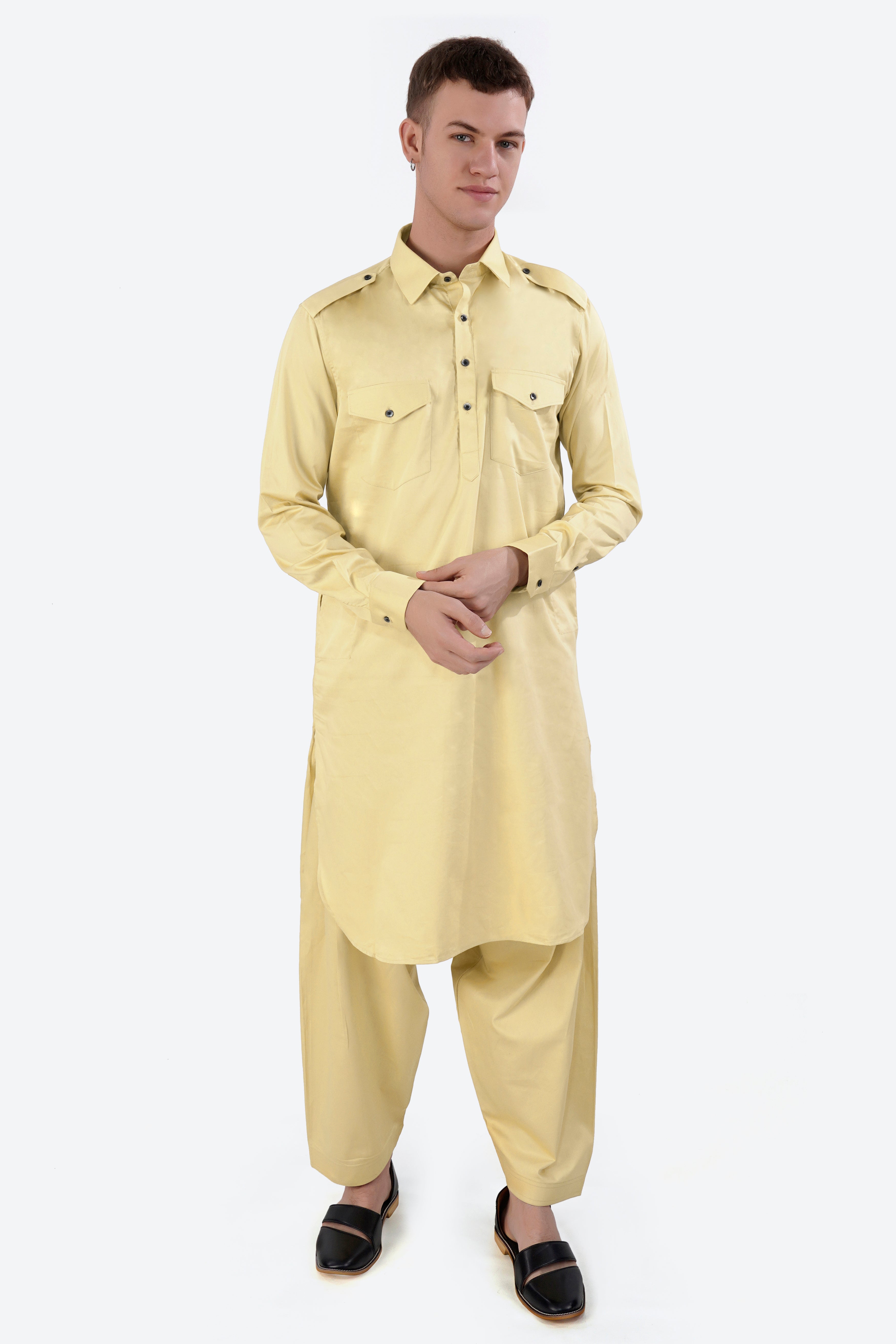 Sidecar Beige Subtle Sheen Super Soft Premium Cotton Pathani Set