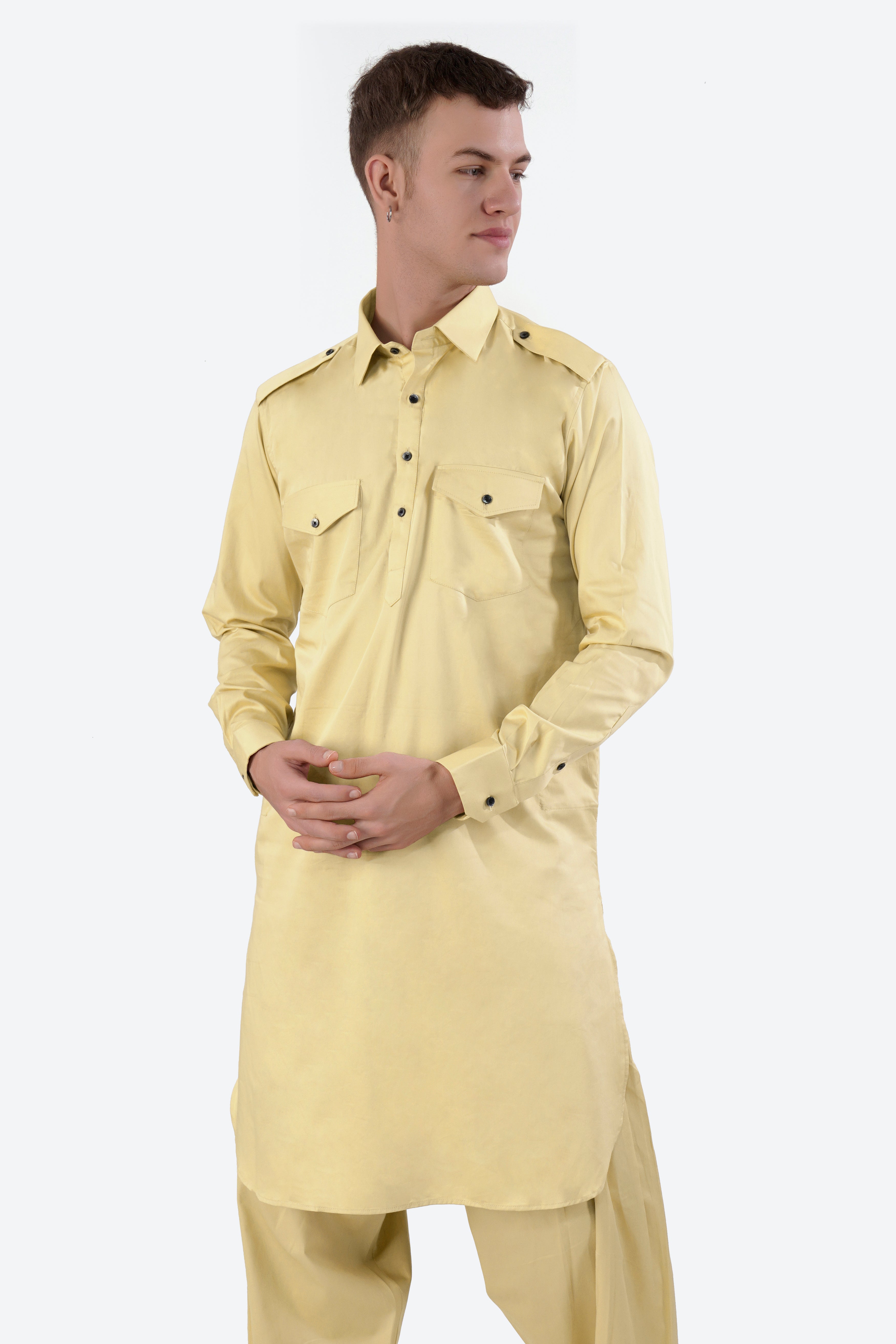 Sidecar Beige Subtle Sheen Super Soft Premium Cotton Pathani Set