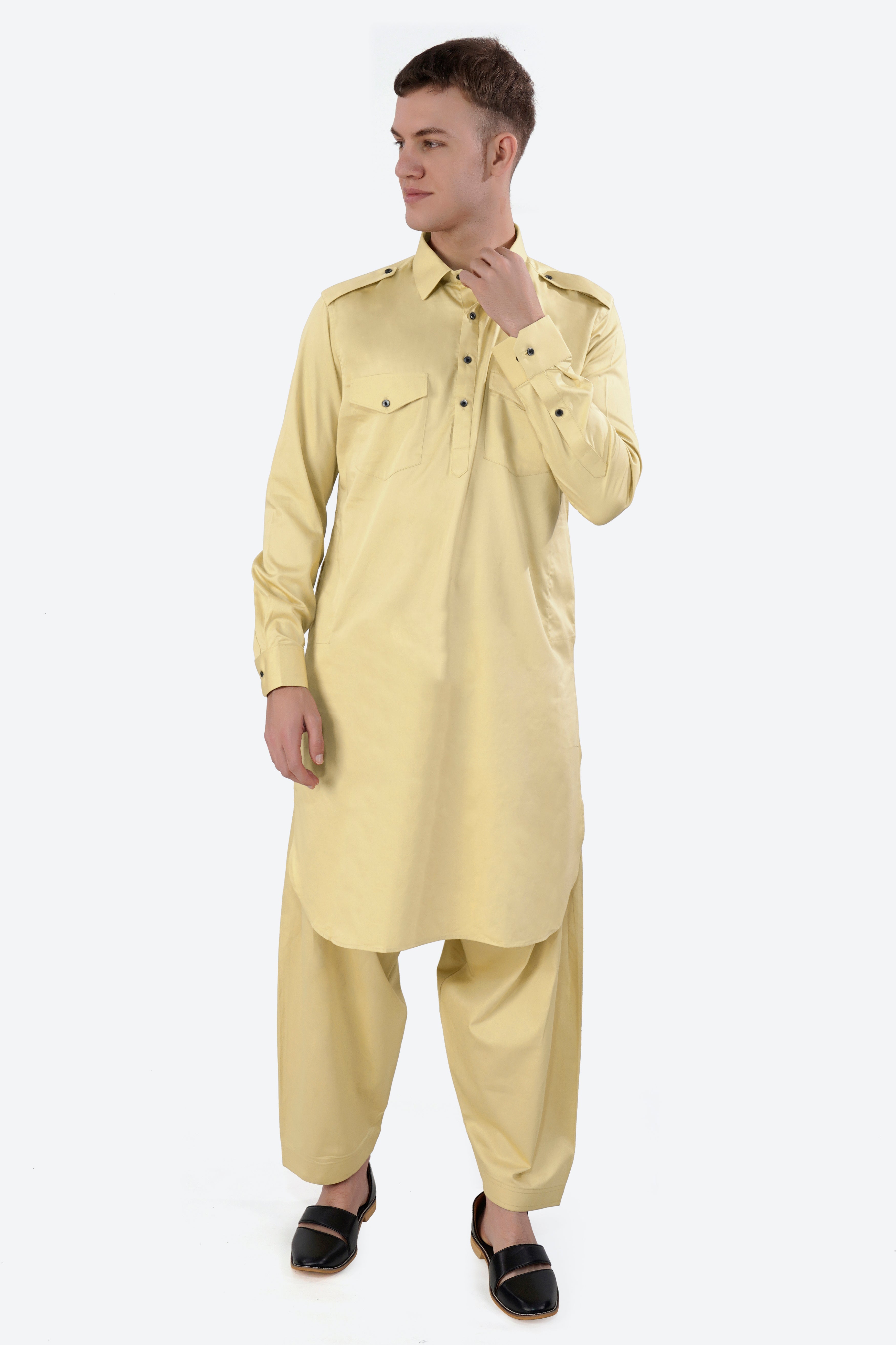 Sidecar Beige Subtle Sheen Super Soft Premium Cotton Pathani Set