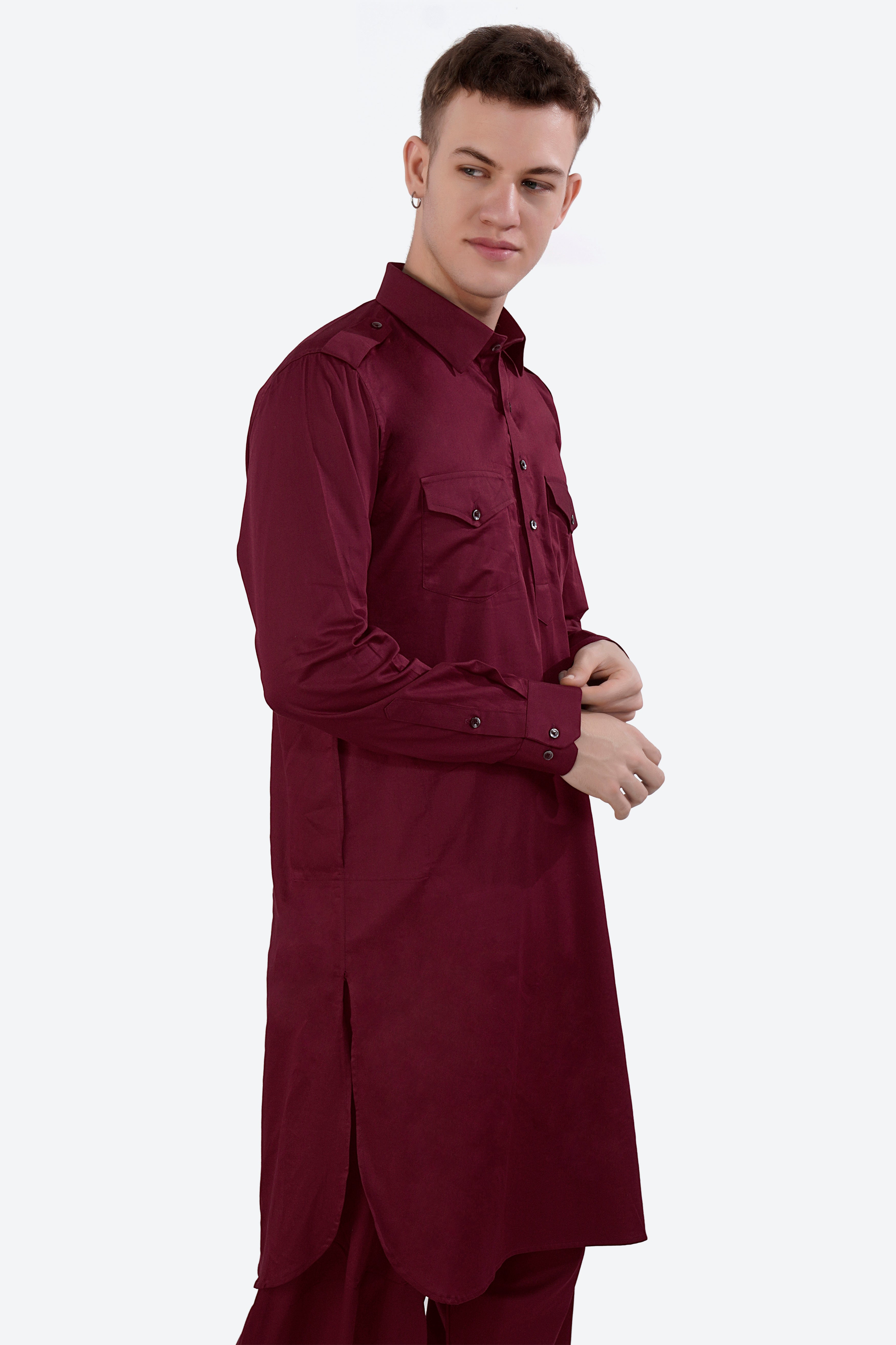 Crater Maroon Subtle Sheen Super Soft Premium Cotton Pathani Set