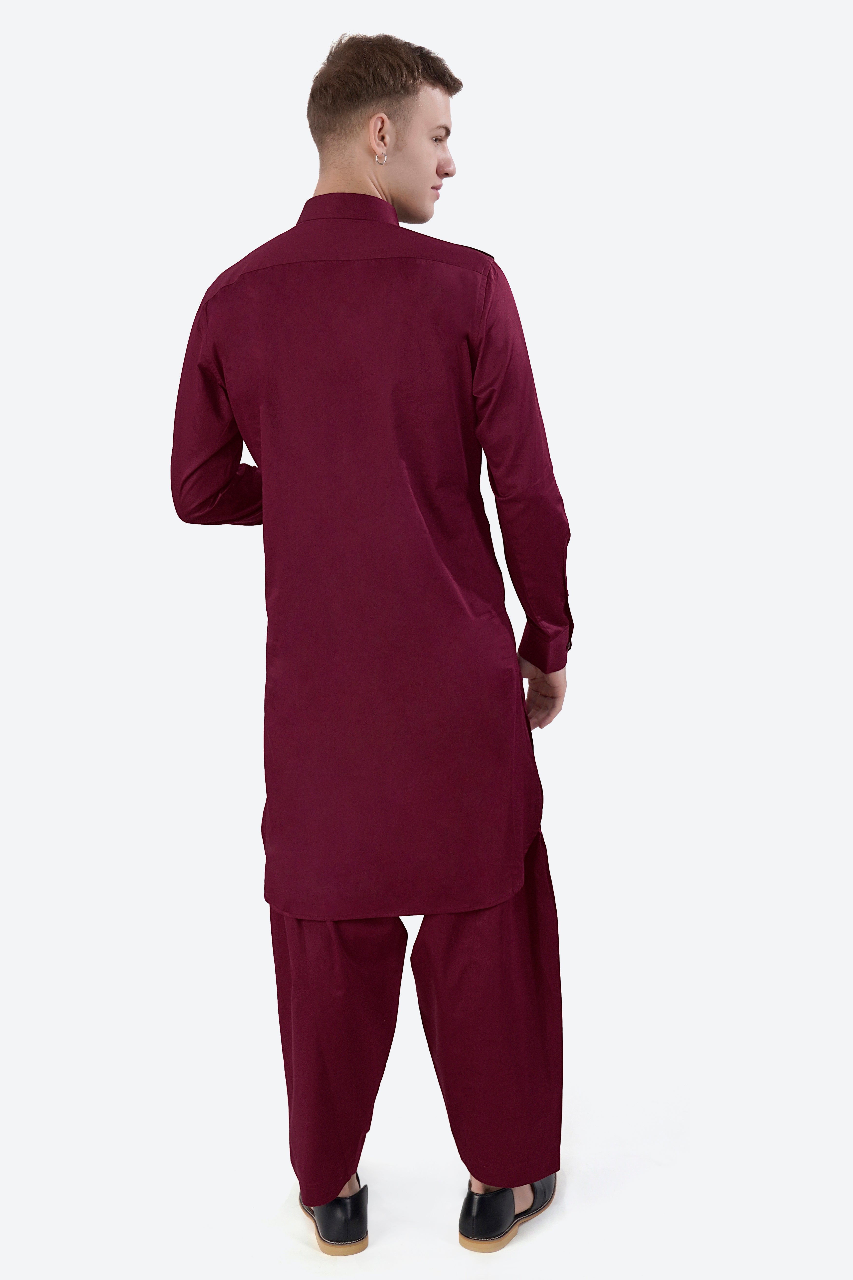 Crater Maroon Subtle Sheen Super Soft Premium Cotton Pathani Set