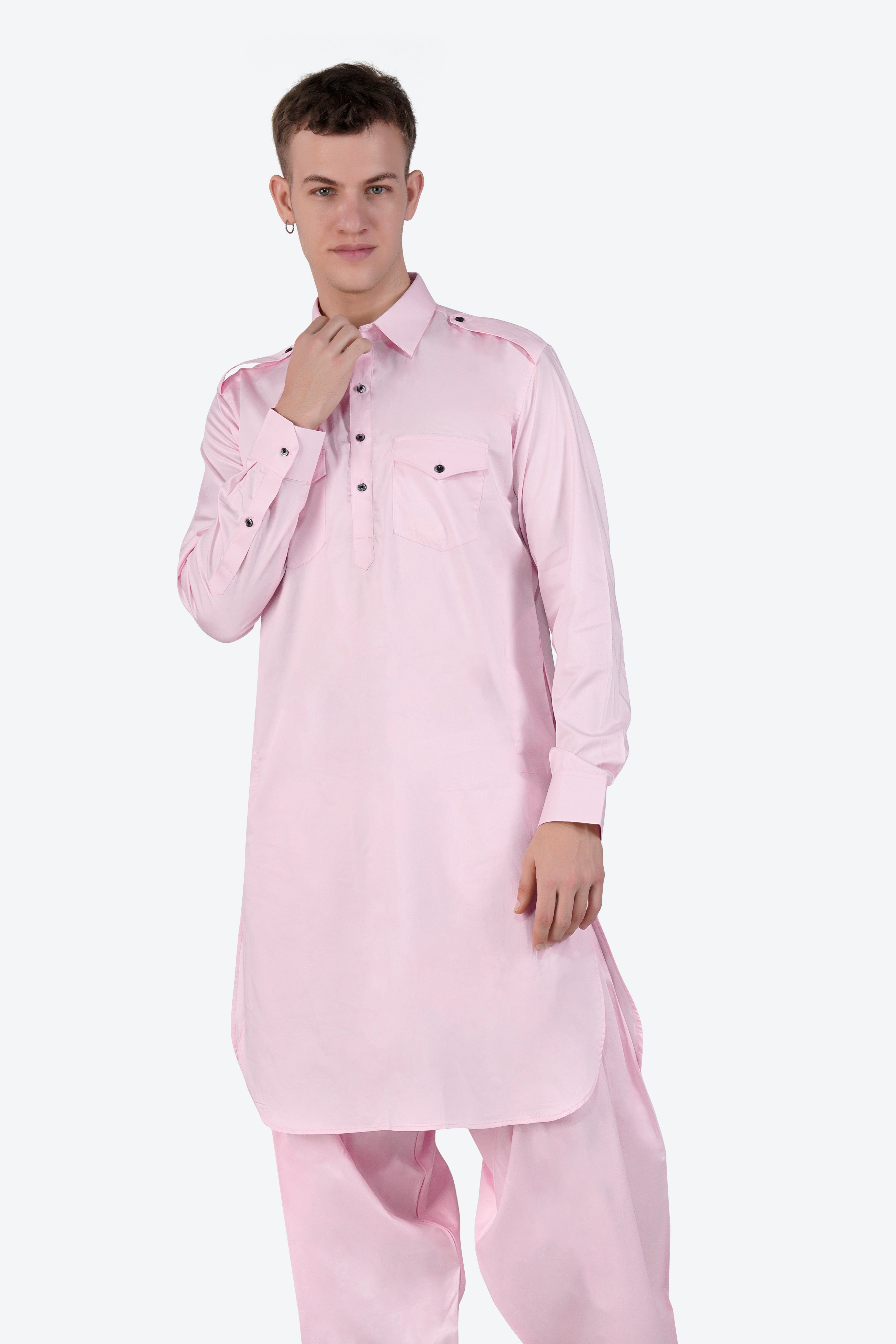 Carousel Pink Subtle Sheen Super Soft Premium Cotton Pathani Set