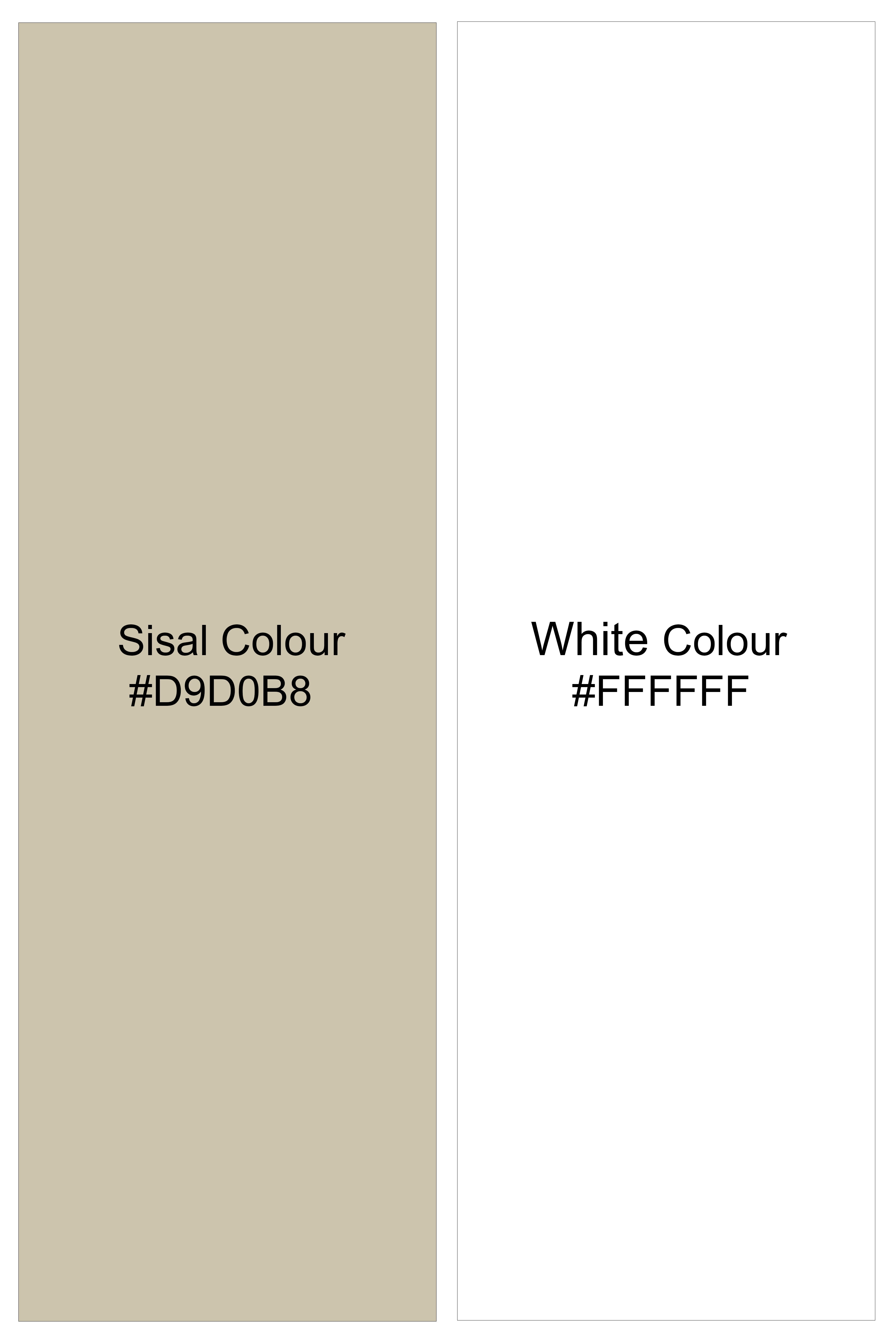 Solara-Sisal Cream And Bright White Tropical Floral Printed Luxurious Linen Casual Kurta Shirt