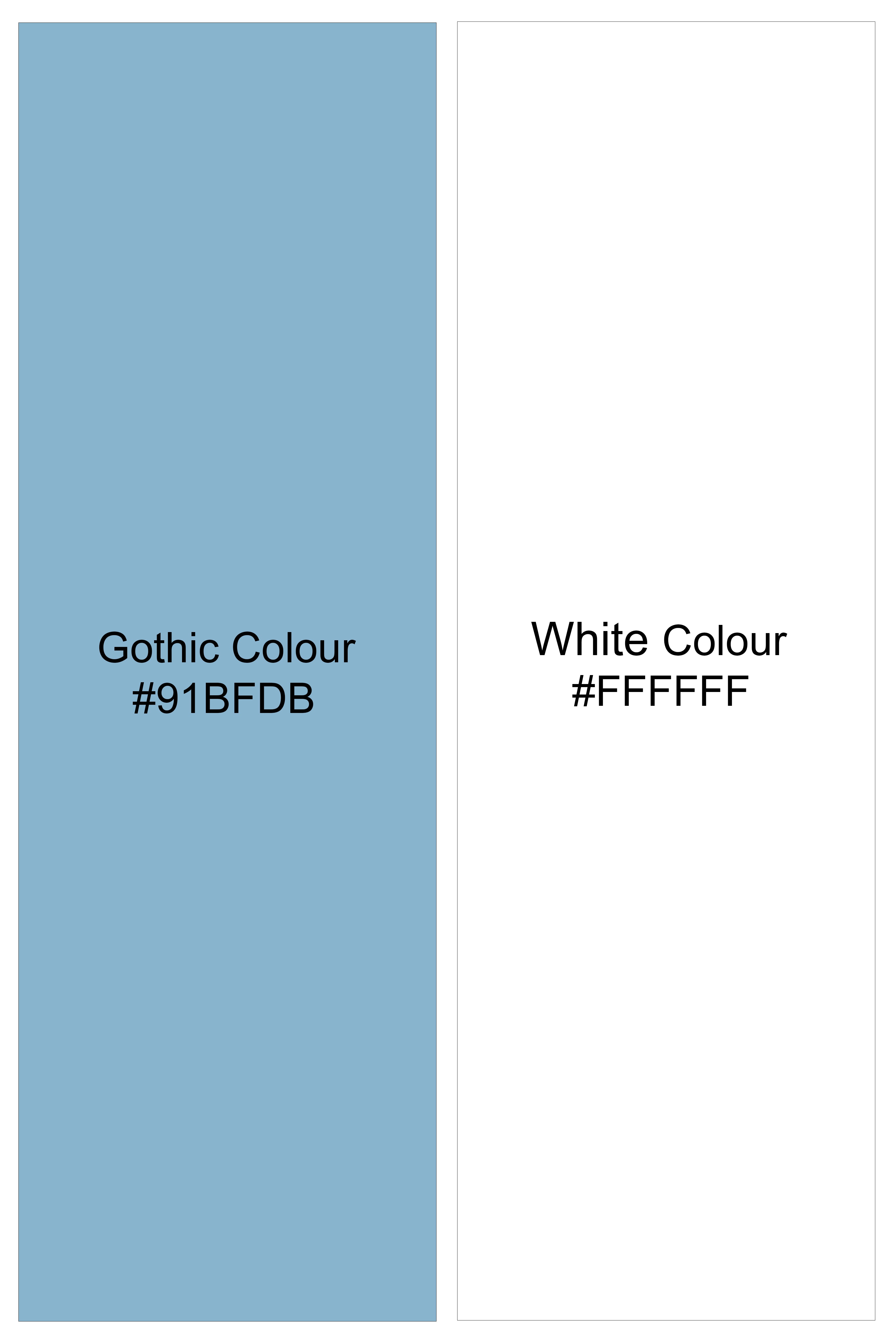 Obscia-Bright White And Gothic Blue Printed Super Soft Tencel Casual Shirt