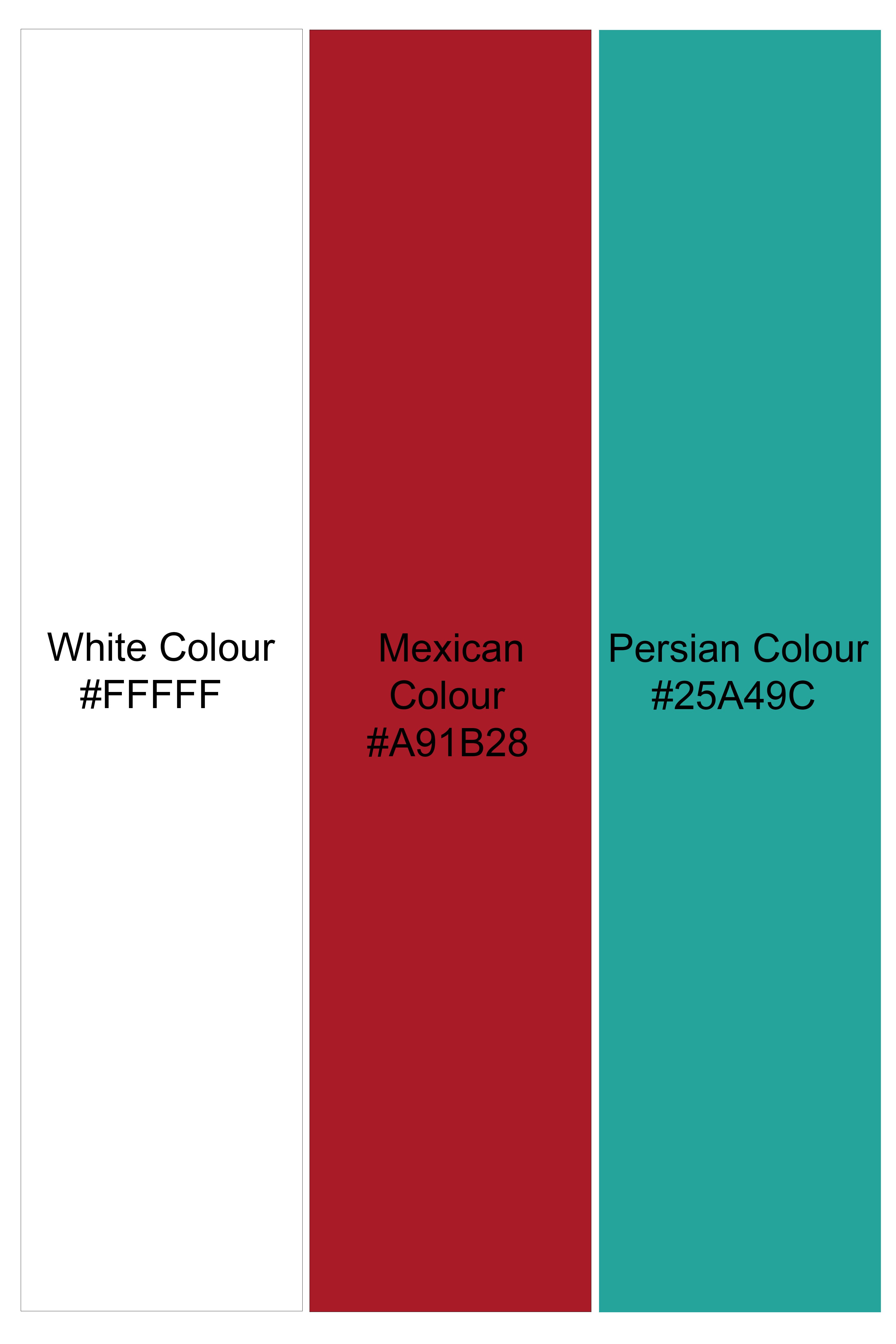 Bright White And Mexican Red Multi Color Super Soft Premium Cotton Semi Formal Shirt