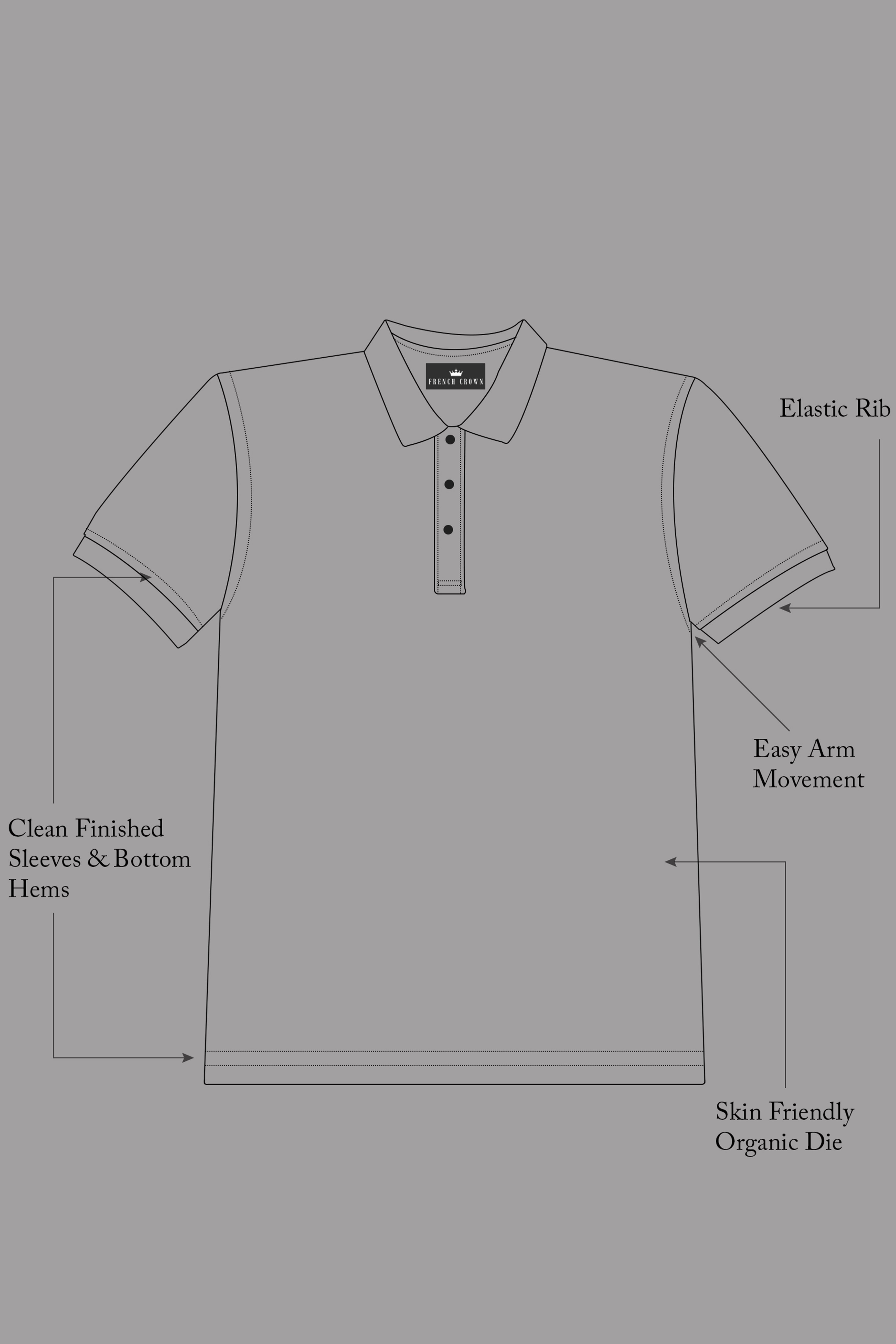 Geyser Gray with White and Black Premium Cotton Flat Knit Polo