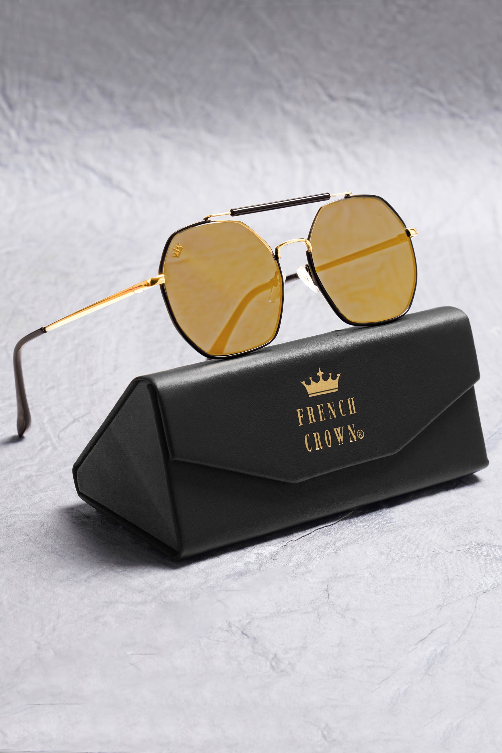 Golden French Crown Oval-Shaped Unisex Sunglasses